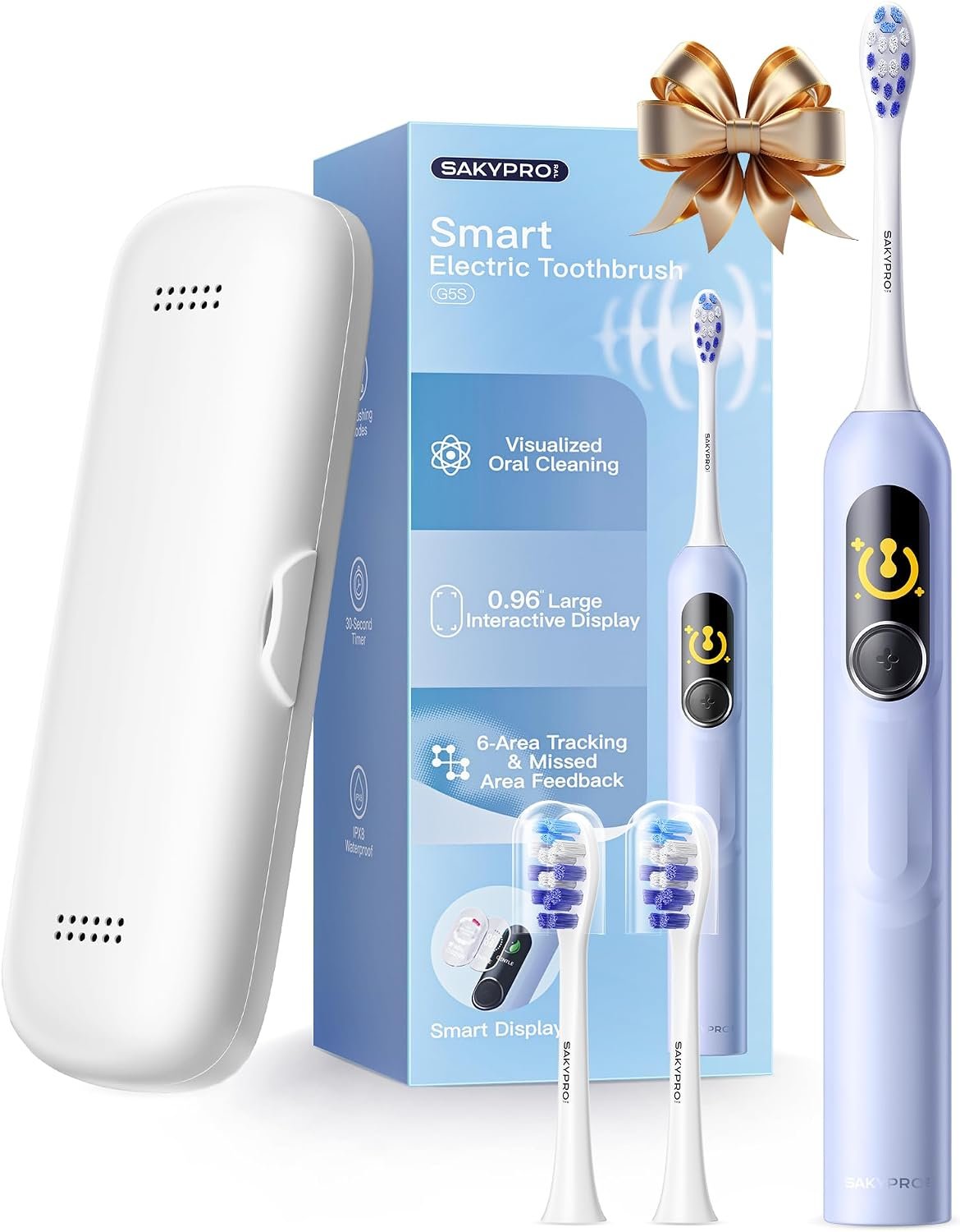 SAKYPRORAL Kids Electric Toothbrush for Teens Tween (6-15Y), Smart AI Screen with Brushing Score, Soft Bristles, Visual Timer for Braces, 150 Days Battery with Travel Case (Blue)