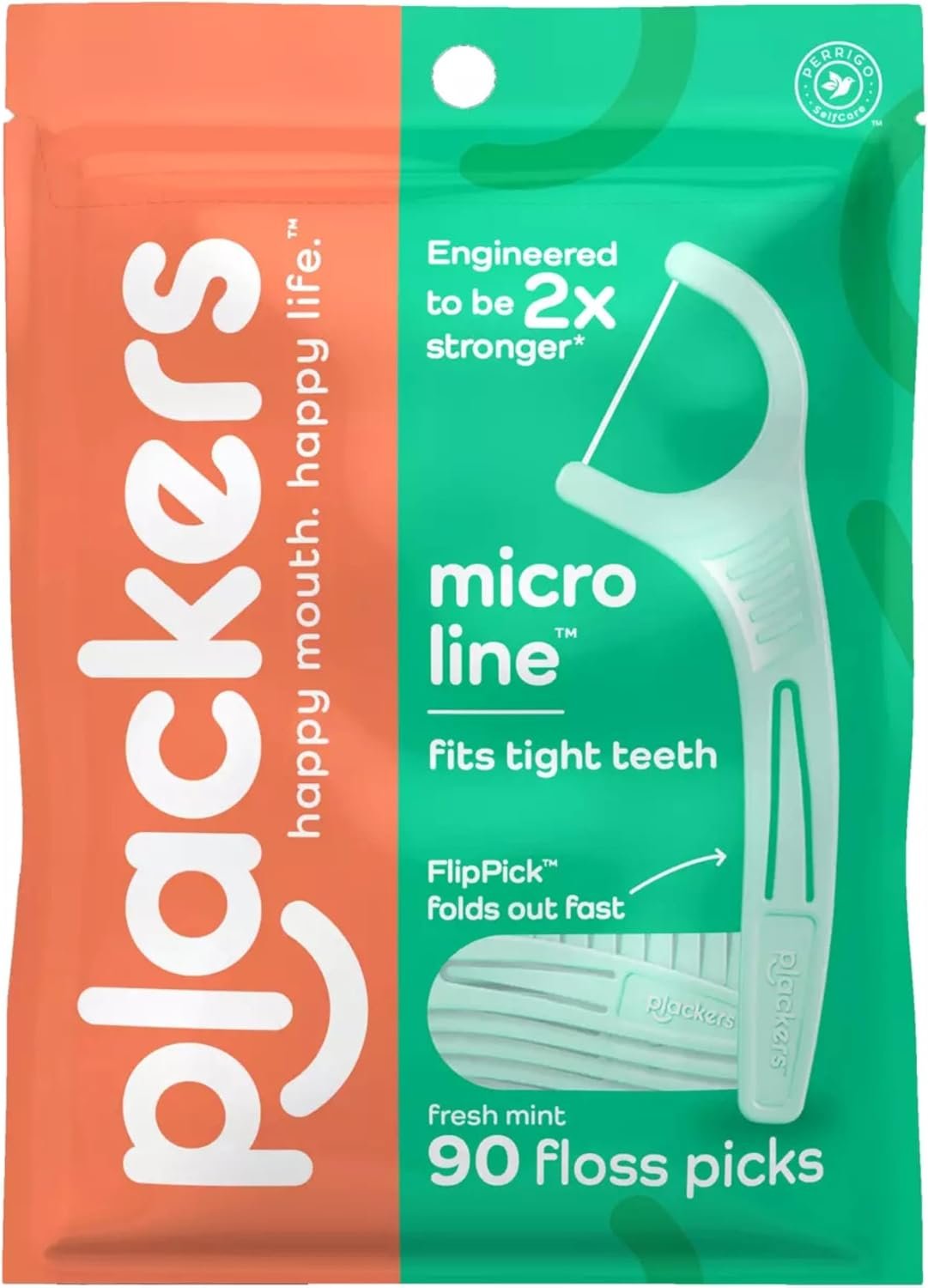 Plackers Micro Mint Dental Floss Picks, 90 Count (Pack of 3)