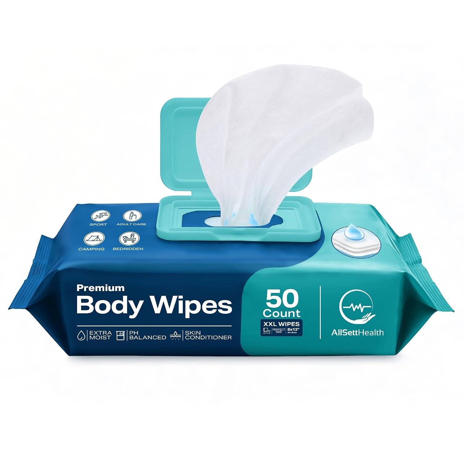 Body Wipes for Adults – XL Wet Wipes 8″x 12″(50 count) | Rinse Free Bathing Wipes – Wash Cloths for incontinence, Disposable Washcloths with Aloe Vera and Vitamin E – Camping, Elderly, Bathing