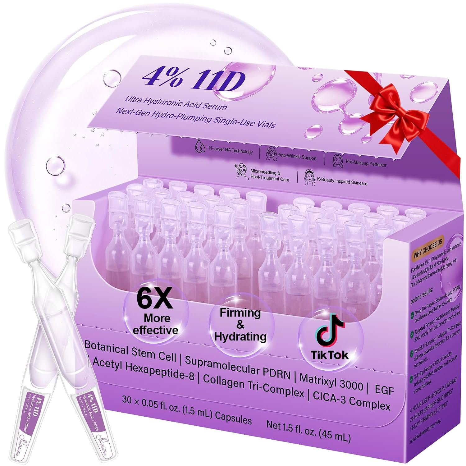 4% Ultra Hyaluronic Acid Facial Serum 11D with Plump PDRN Salmon DNA, 30 Ct
