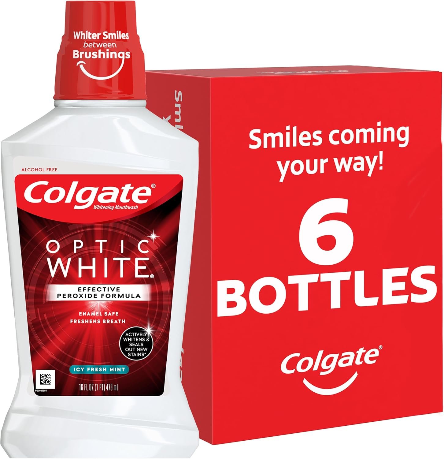 Colgate Optic White Teeth Whitening Mouthwash, Icy Fresh Mint, 6Pk, 16fl oz