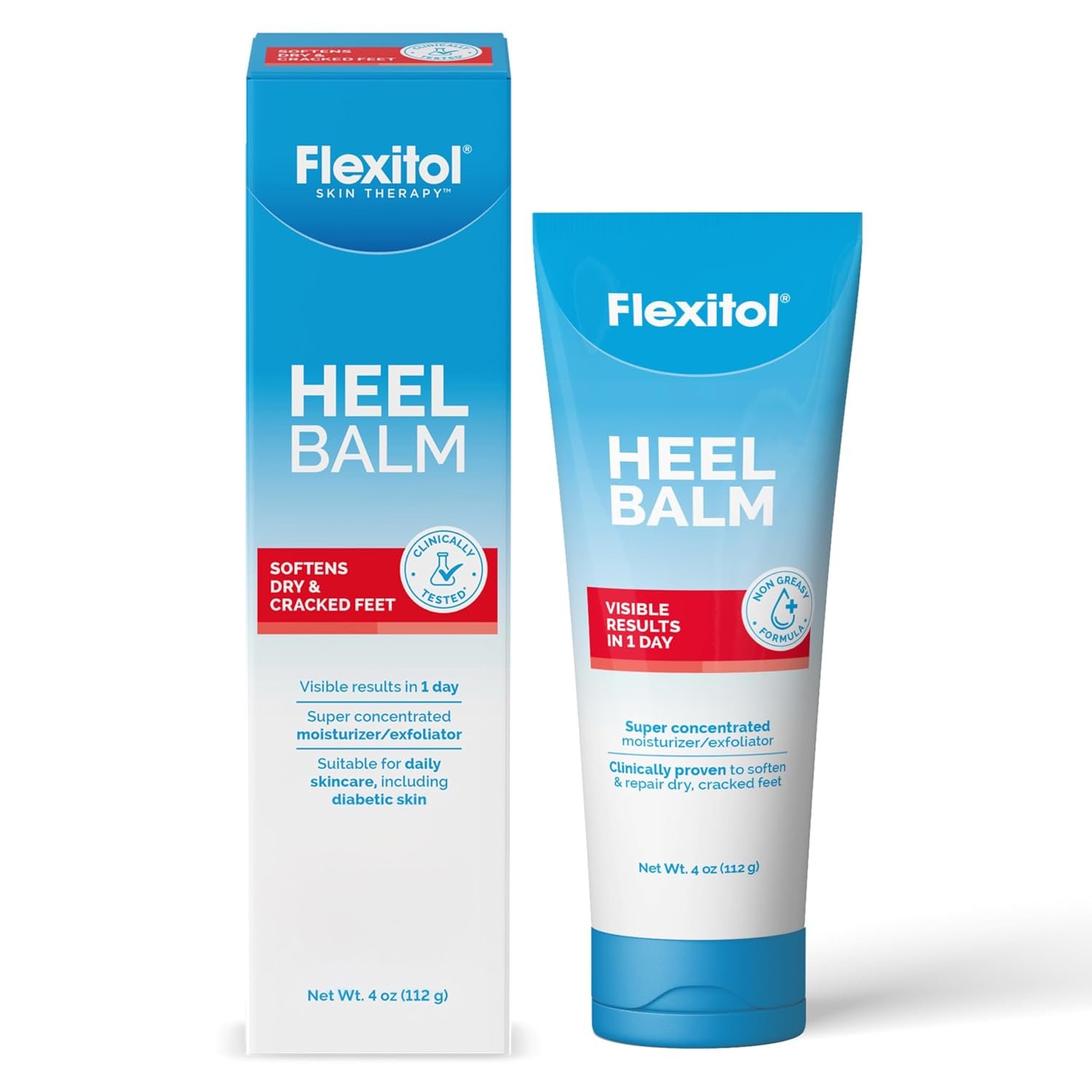 Flexitol Heel Balm, Cracked Heel Cream & Foot Balm, Intensive Hydration for Dry, Rough Feet & Heels, Urea-Based Moisturizing Cream, 4 oz Tube