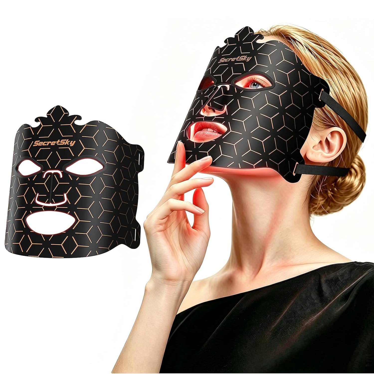 SecretSky Red Light Therapy Mask for Face, 7 LED Light Modes with 850nm NIR