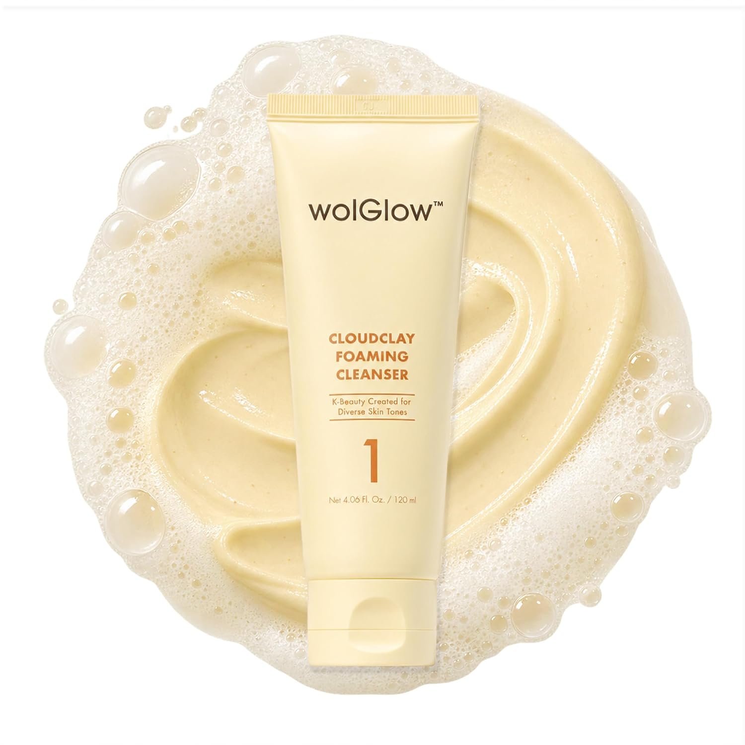 CLOUDCLAY Foaming Cleanser with Sebum Absorption, Vitamin C, Sea Buckthorn Extract and Kaolin, Korean Skincare