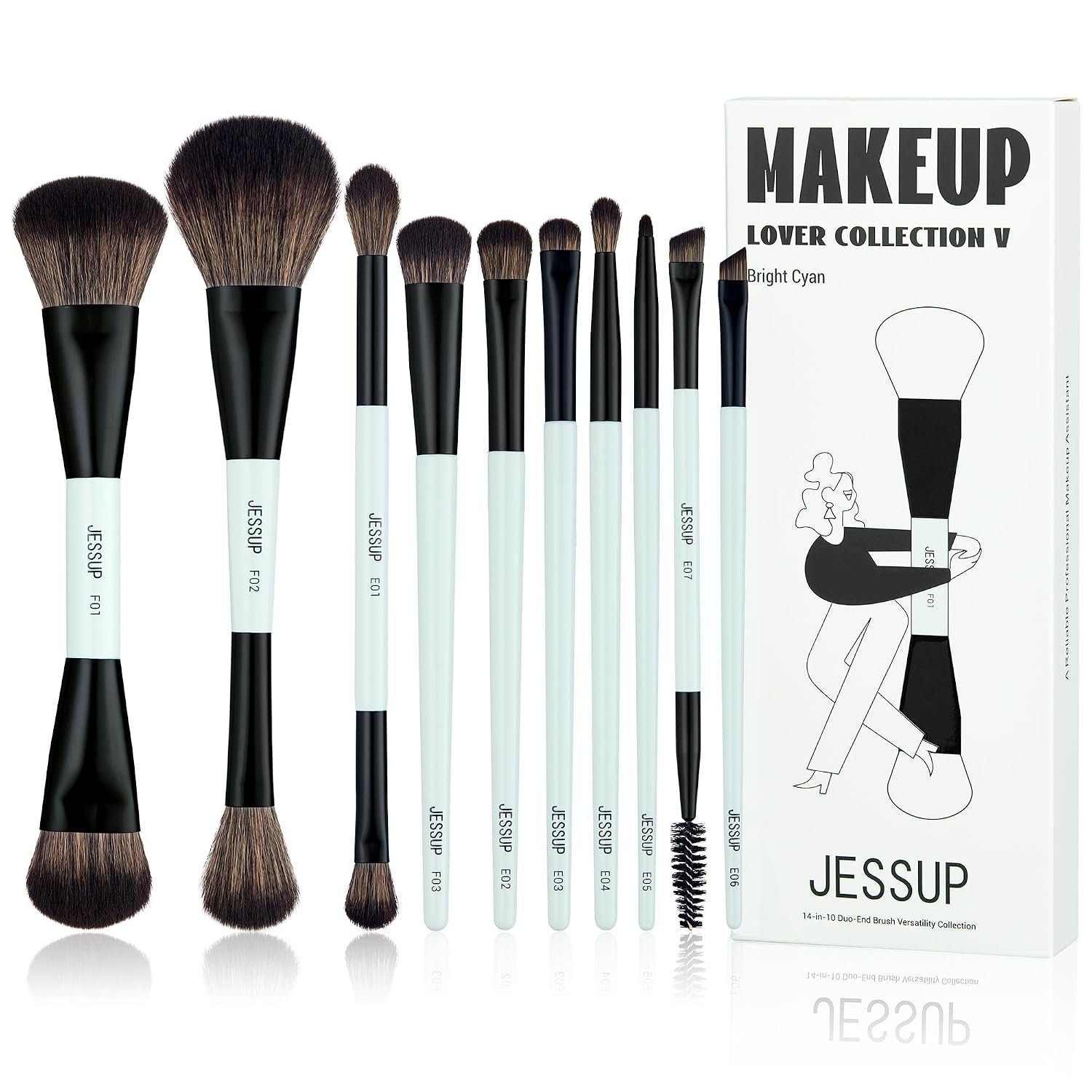 Jessup Makeup Brushes Set 10pcs Double Sided Face & Eye Makeup Brushes T500