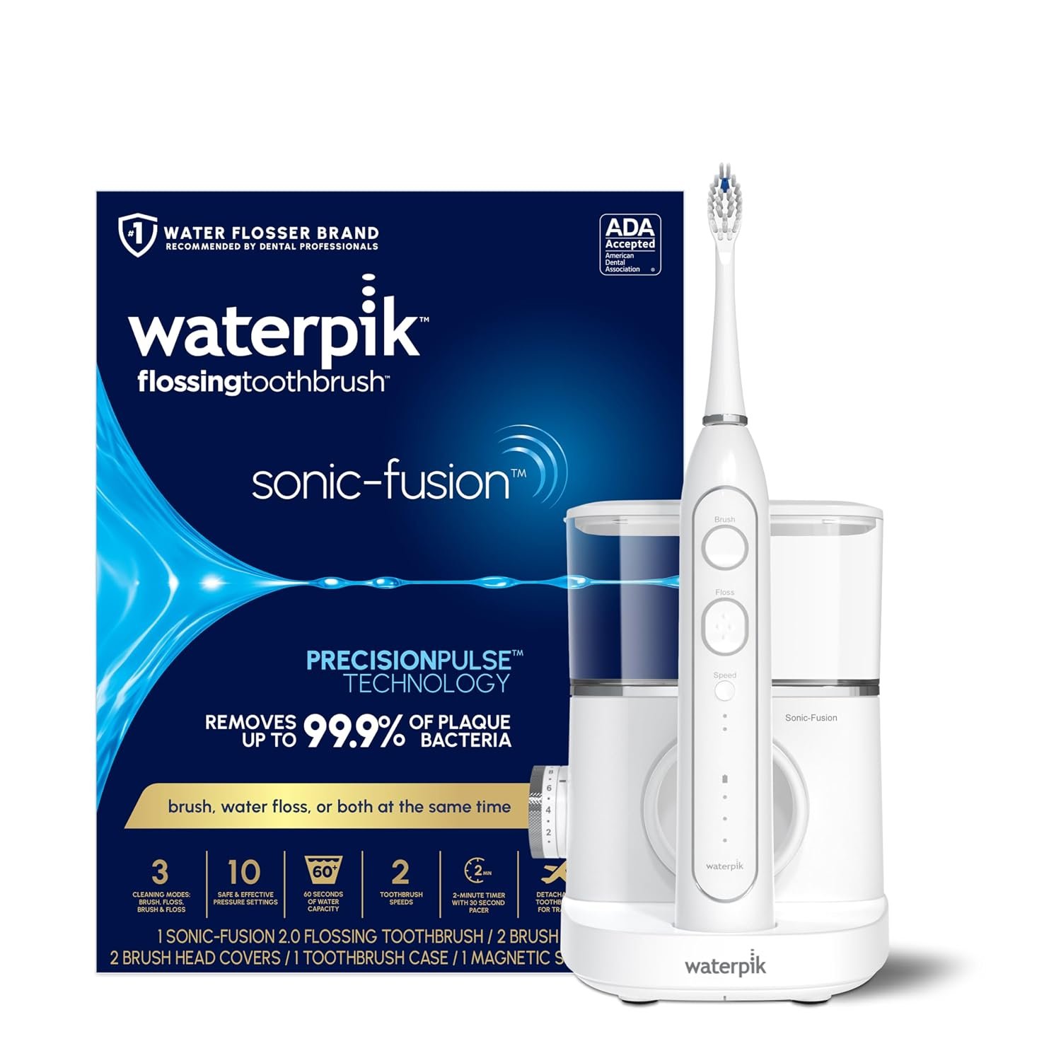Waterpik Sonic-Fusion Flossing Electric Toothbrush Water Flosser, White