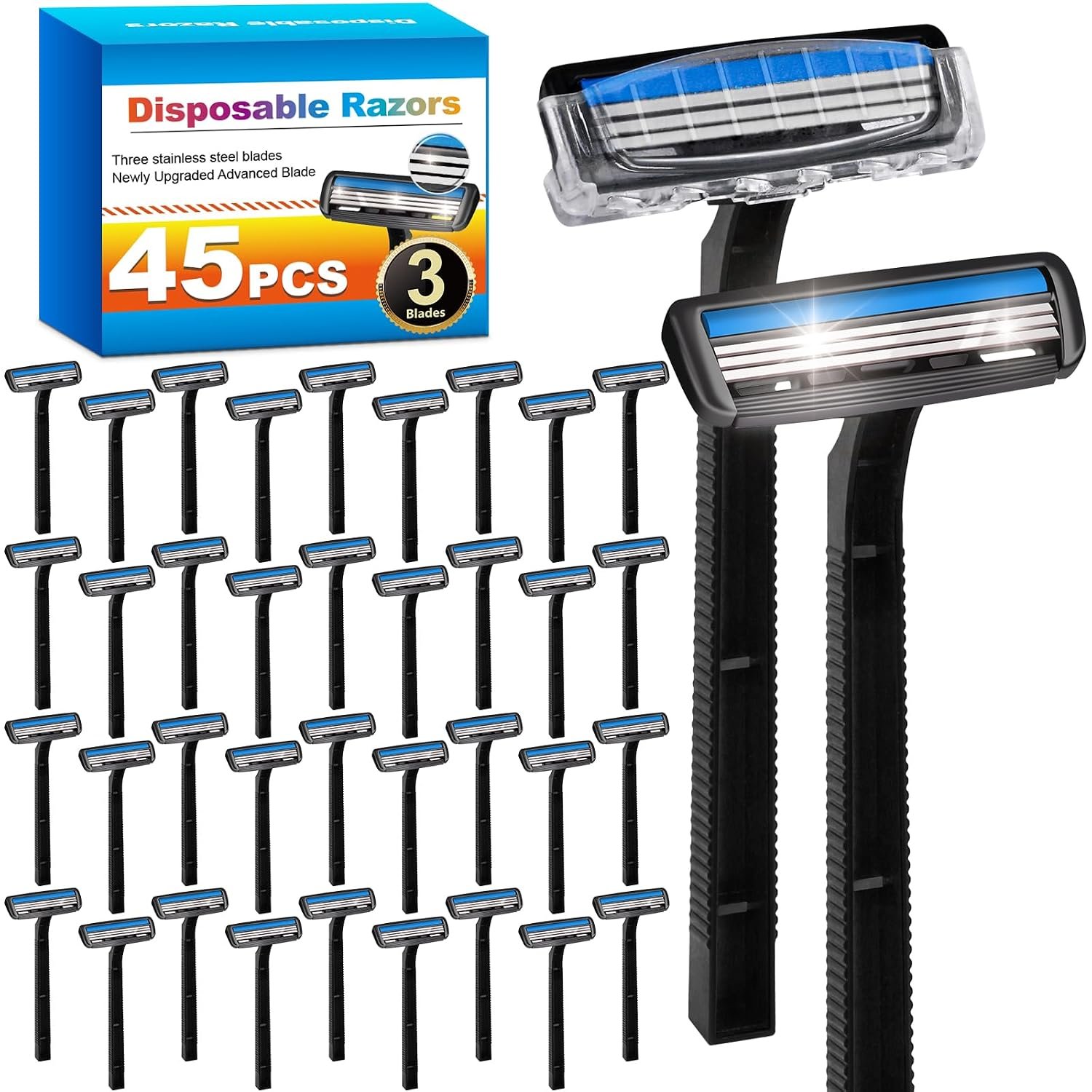CXYARY 45 Pcs 3 Blade Disposable Razors Shaving Razors Bulk for Men &Women