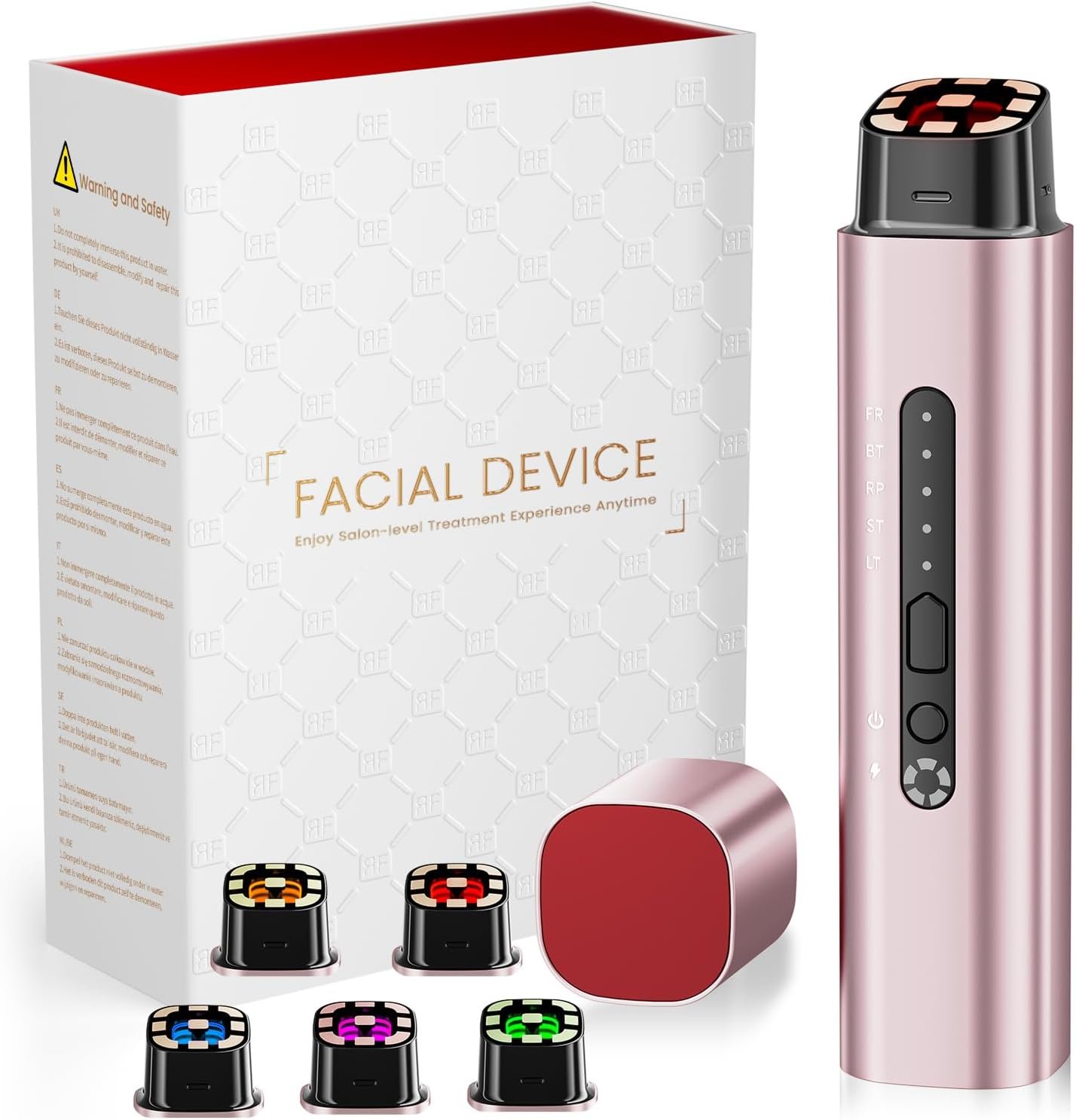 Microcurrent Facial Device – 5-in-1 Skin Tightening & Lifting Facial Machine – 5 Color Face Light Therapy Device – Professional Skin Care Tone Beauty Devices for Face, Neck, and Eye Area