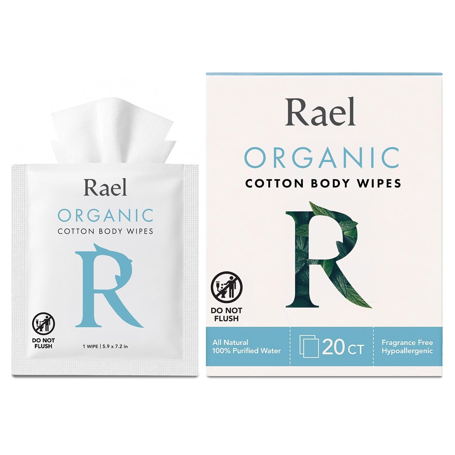 Rael Organic Cotton Wipes, Body Cloth, On-the-Go, All Skin Types (20 Ct)