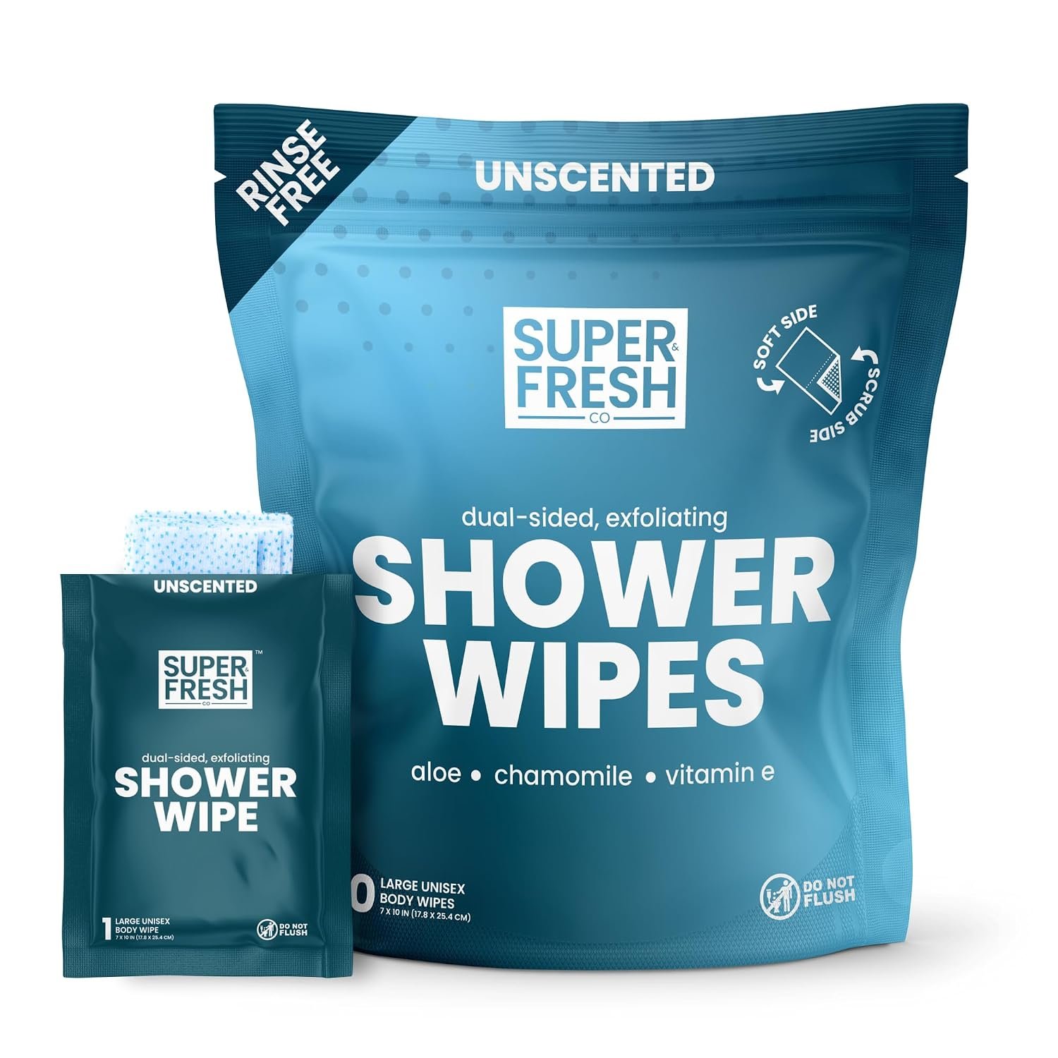 Super Fresh Shower Body Wipes, Unscented, Gym and Travel Essential, 10 Pack