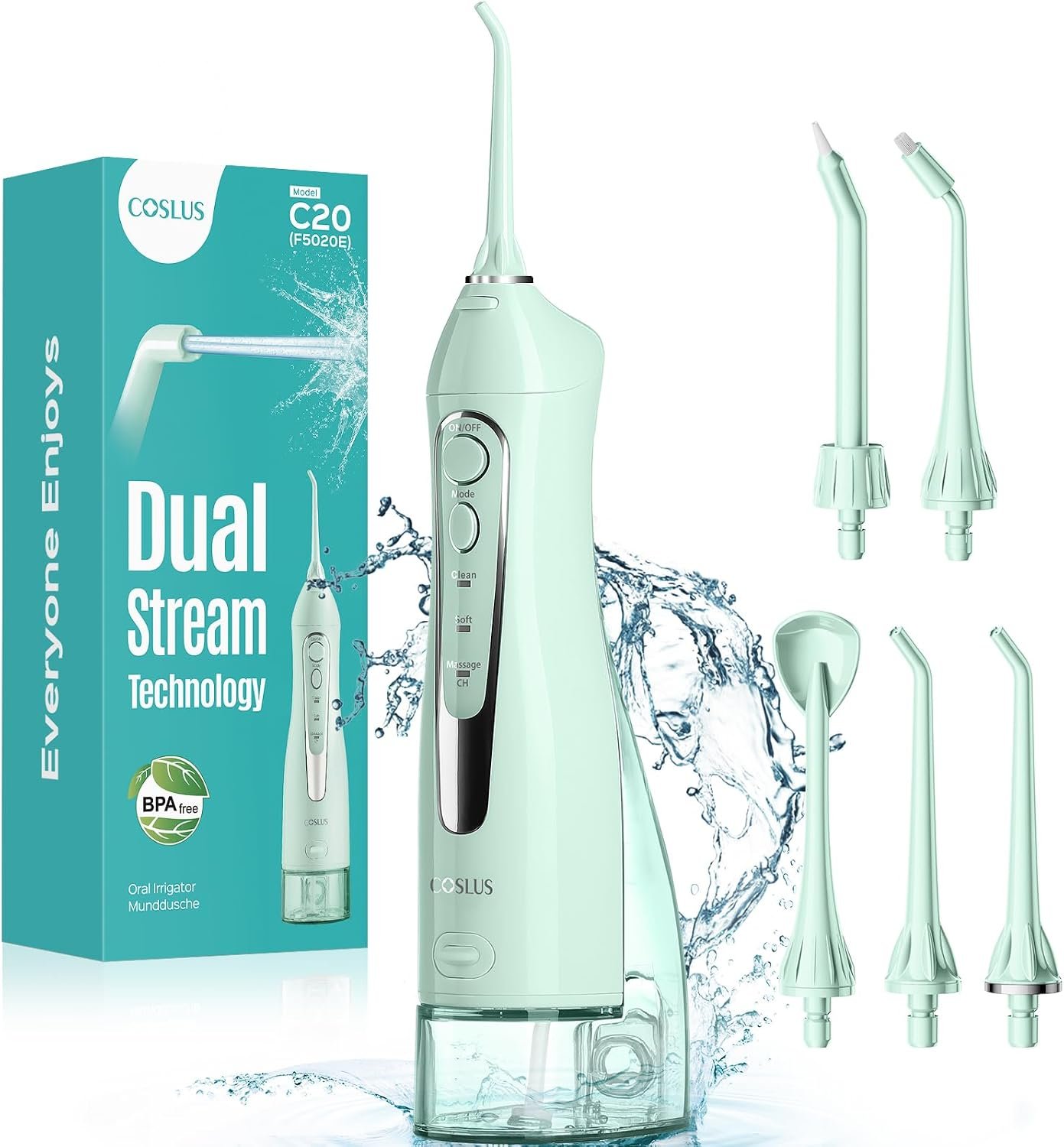 COSLUS ADA Accepted C20 Water Dental Flosser Pick, Professional Set Green