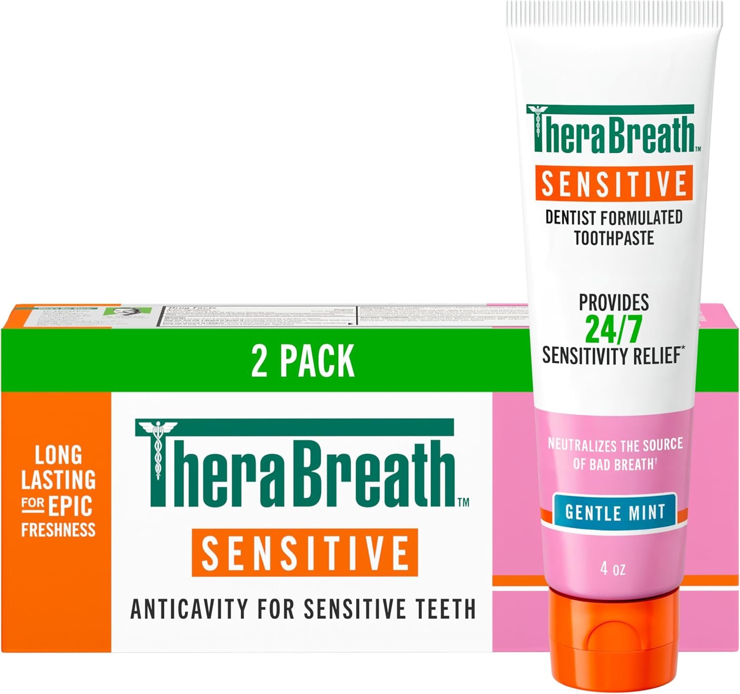 TheraBreath Sensitive Toothpaste, Gentle Mint, 4 Oz, 2-Pack