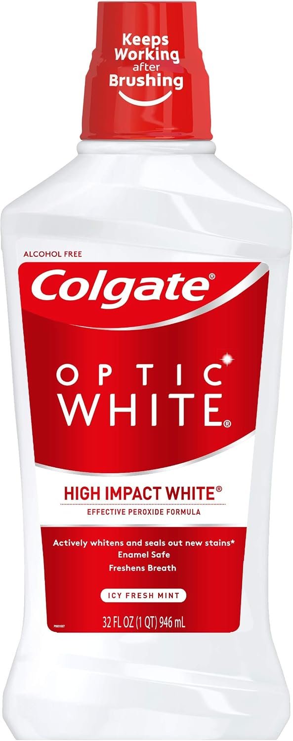 Colgate Optic White Whitening Mouthwash, Fresh Mint – 946mL, 32 Fluid Ounces