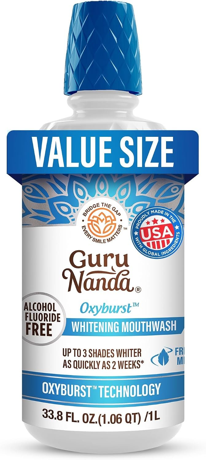GuruNanda Oxyburst Whitening Mouthwash with Hydrogen Peroxide, Mint 33.8 oz