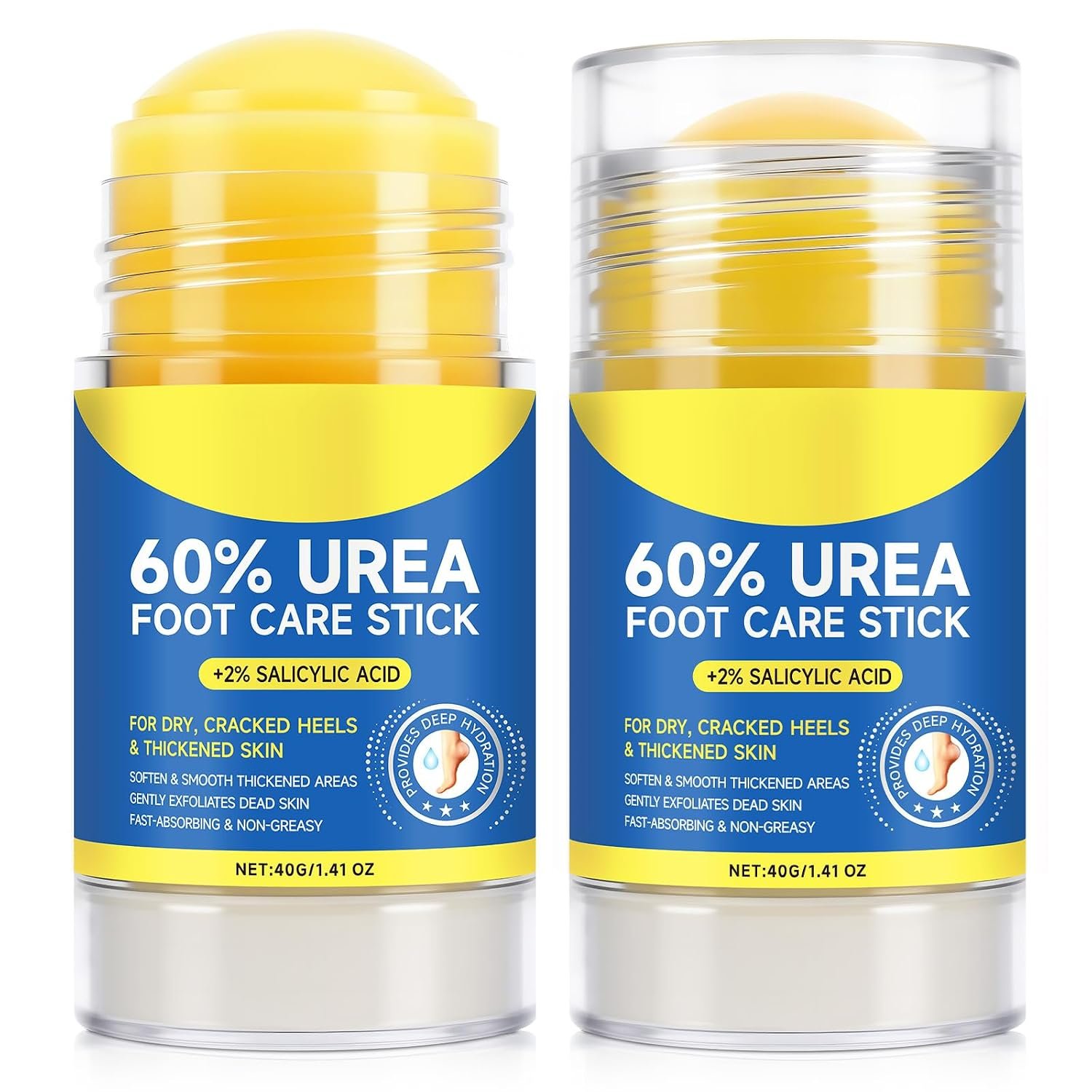Urea Foot Cream with Salicylic Acid 2PC – Heel Stick for Cracked Feet, Repairs Dry Rough Heels Fast, Intensive Moisturizer for Dead Skin, Hydrating Heel Balm with Urea for Smooth -Looking Feet