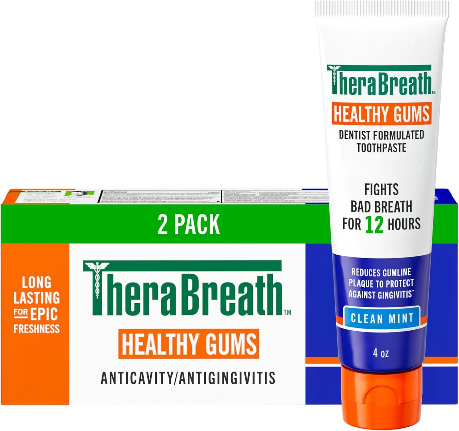 TheraBreath Healthy Gums Toothpaste, Clean Mint, 4 oz, 2-Pack