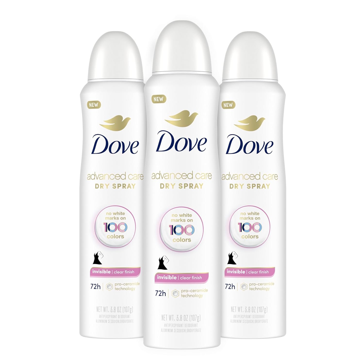 Dove Invisible Antiperspirant Dry Spray Clear Finish 3PK 3.8 oz