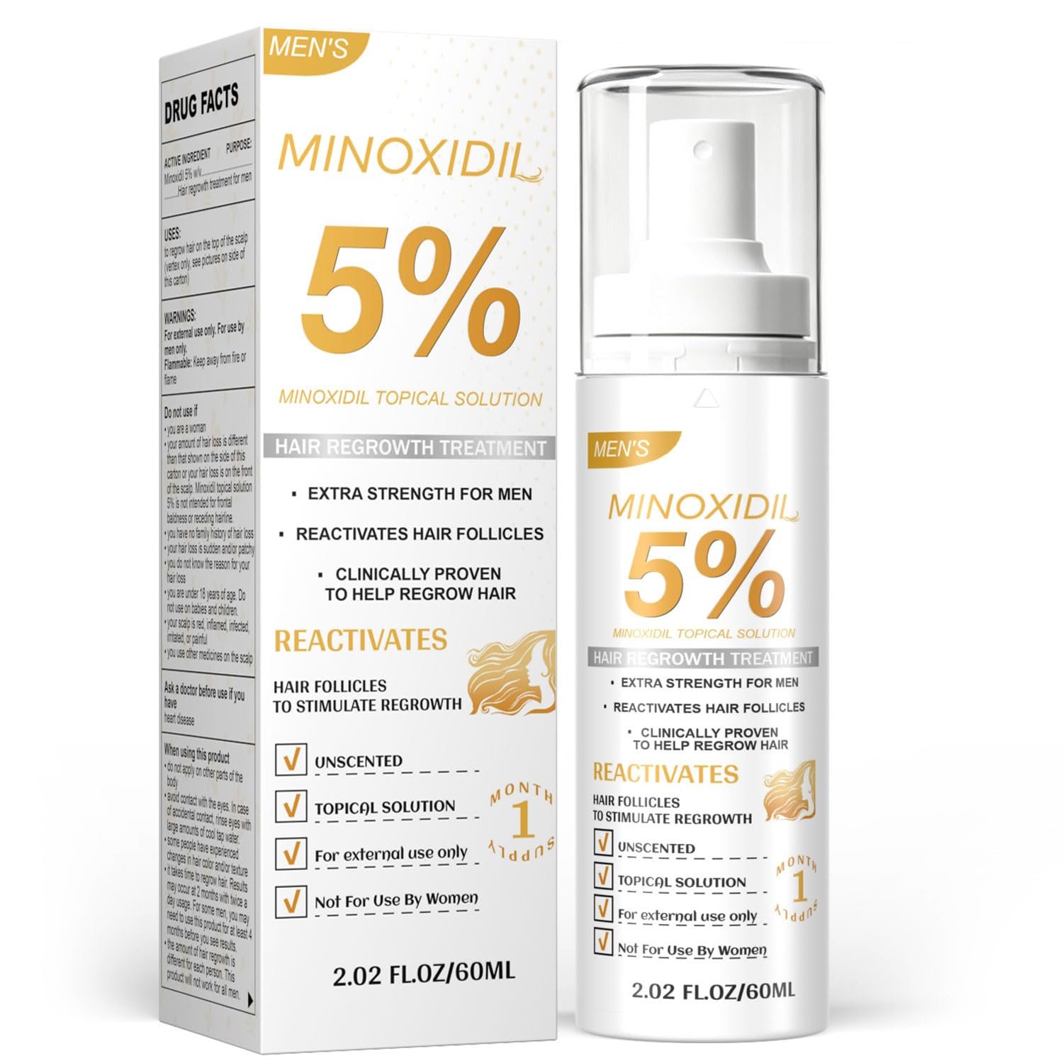 Minoxidil for Men Hair Growth, Extra Strength Hair Growth Serum Topical Solution Hair Regrowth Treatment for Men Clinically Proven to Reactivate Hair Follicles, 60 mL (2.02 Fl Oz) – 1 Month Supply