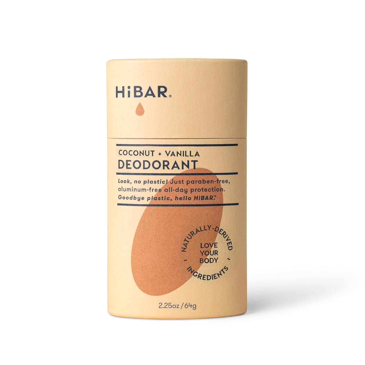 HiBAR – Coconut & Vanilla Deodorant – Plastic-Free – Aluminum-Free – 1 Pack