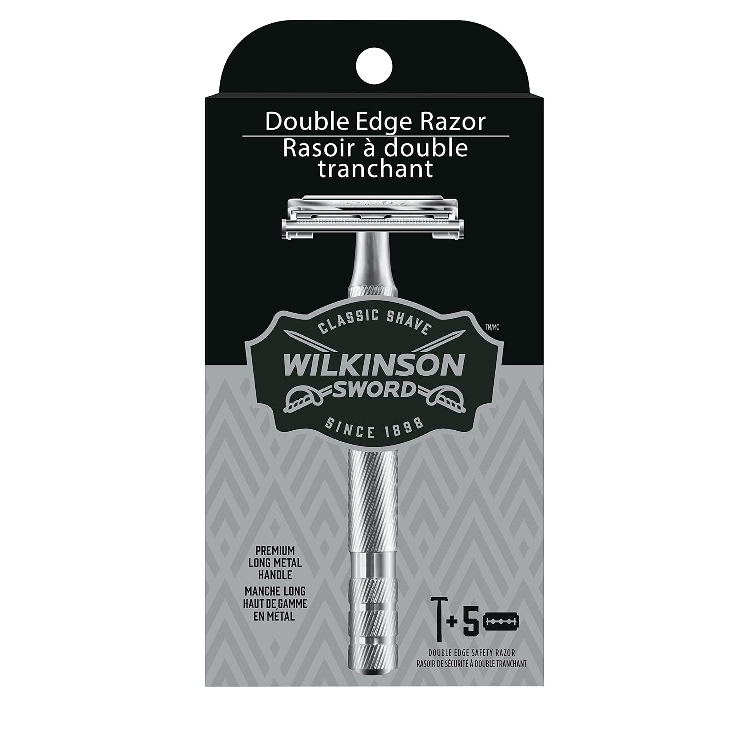 Wilkinson Sword Double Edge Safety Razor, 1 Metal Handle & 5 Razor Blades