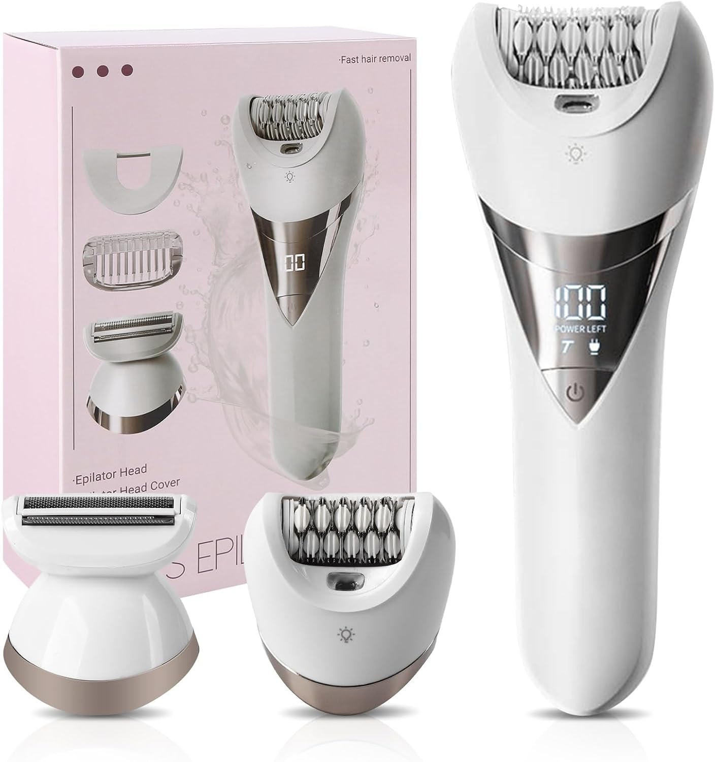 Epilator for Women,Cordless Epilators Hair Removal,Women Shaver for Leg,Armpit,Arm Trimmer,Shave& Epilate,Wide Head for Fast Epilation,Wet & Dry,2 Speeds