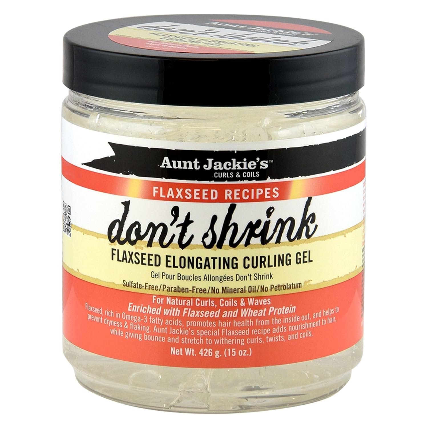 Aunt Jackie’s Flaxseed Recipes Don’t Shrink Elongating Hair Curling Gel for Natural Curls, Coils and Waves, Helps Prevent Dryness and Flaking, 15 oz