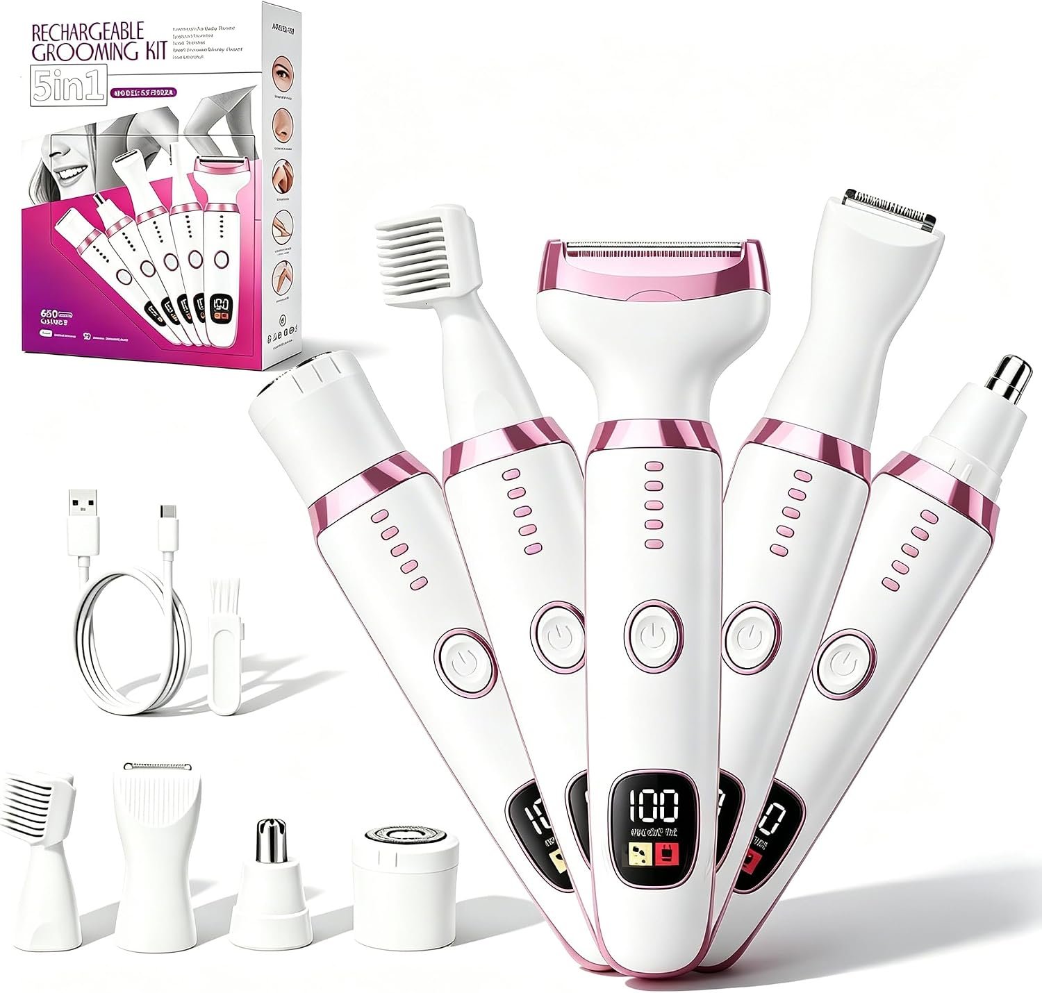 RUIM 5-in-1 Shaver for Women, Waterproof Electric Razor for Body & Face