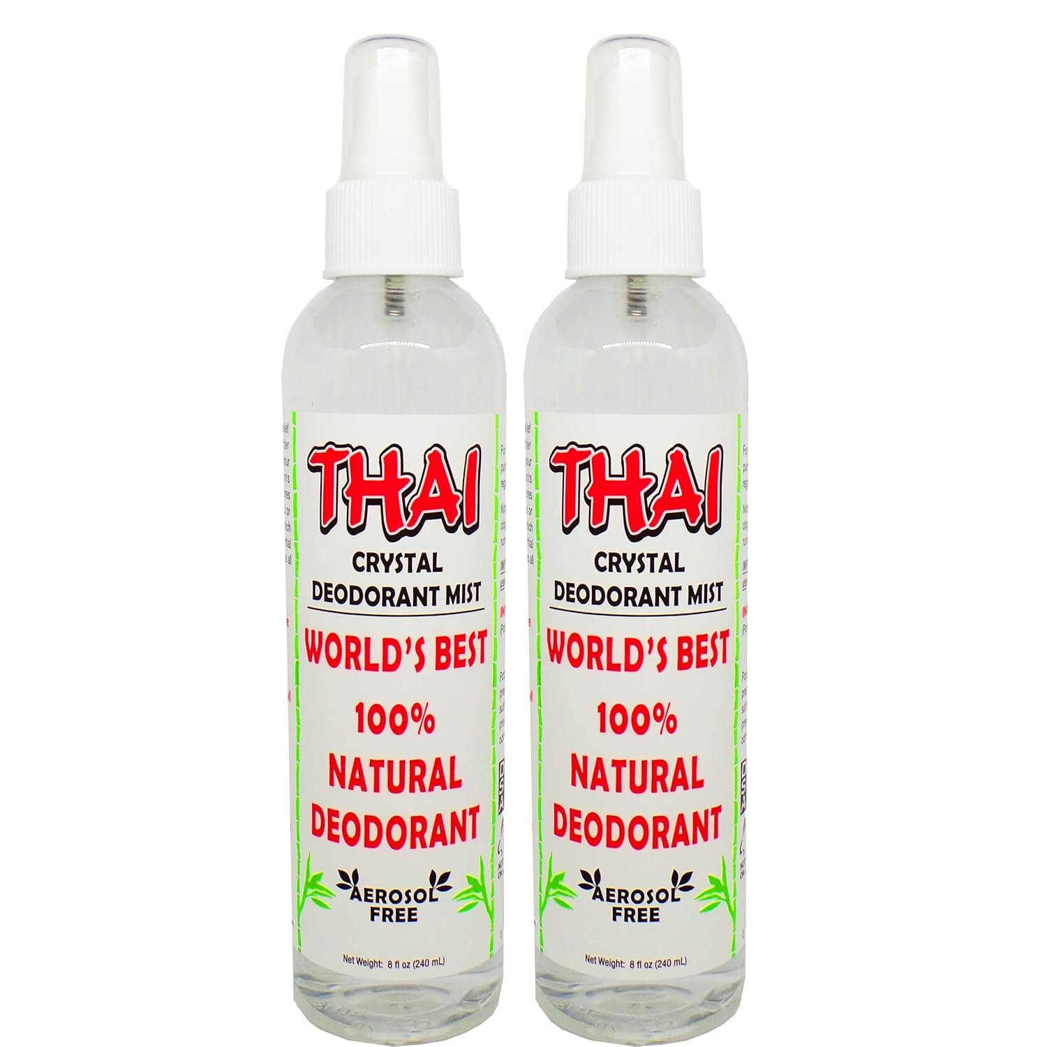 Thai Deodorant Stone Crystal Mist Natural Deodorant Spray 8 oz. Bundle, Pack of 2