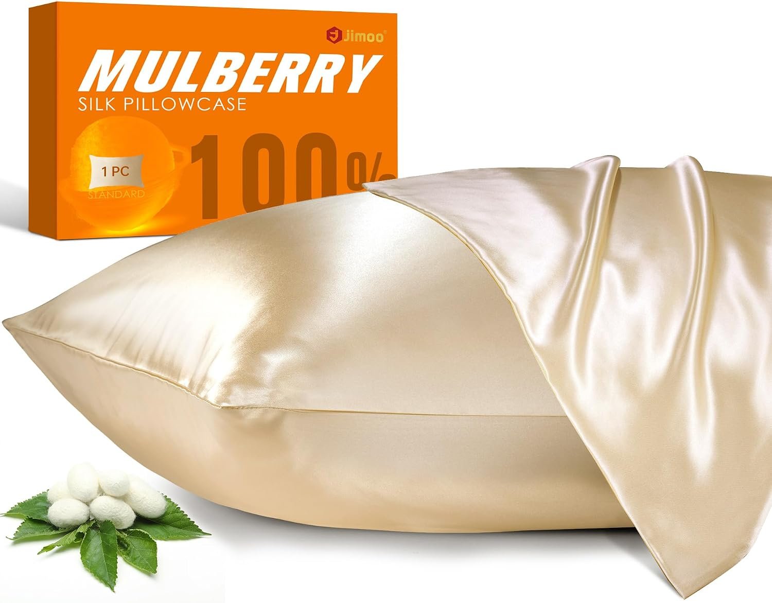 J JIMOO 22 Momme 100% Mulberry Silk Pillow Cases for Hair and Skin