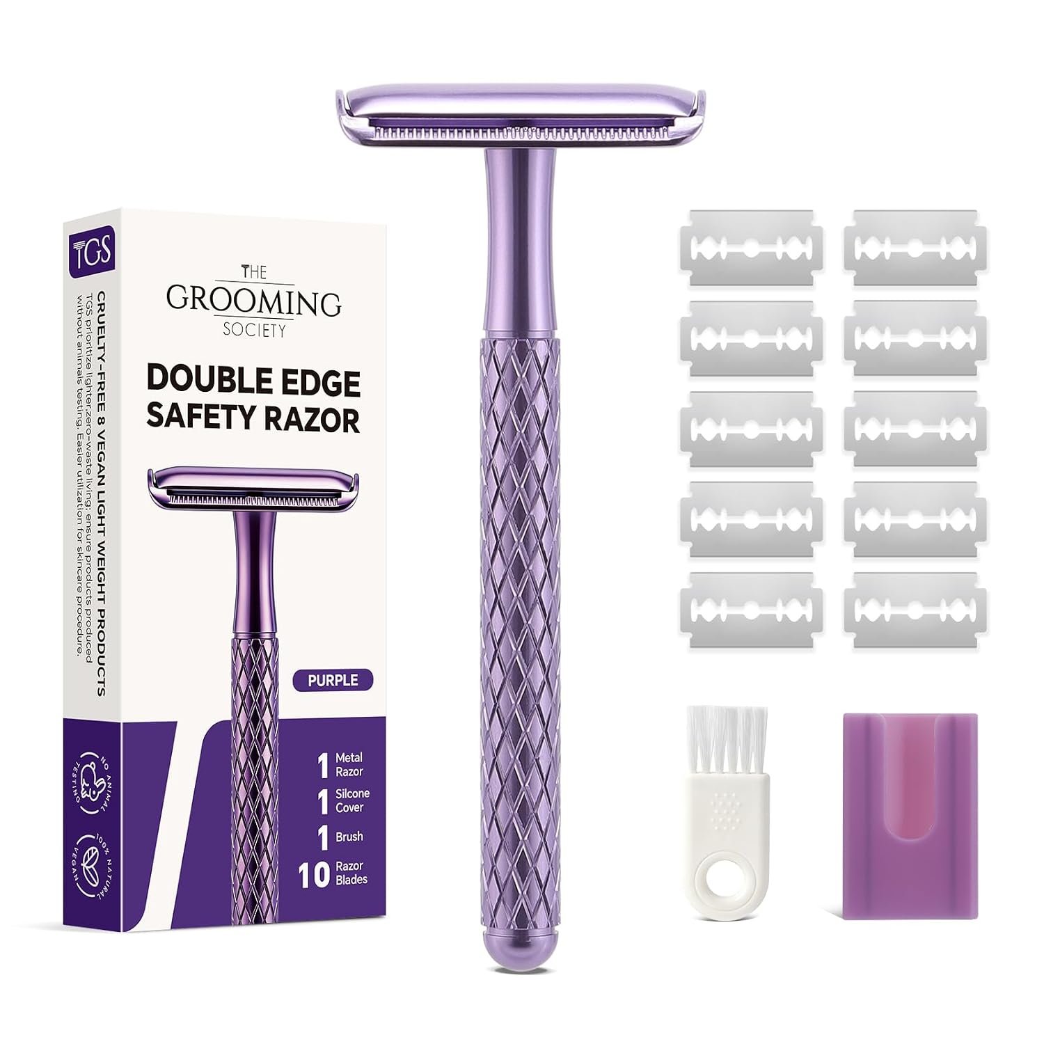 TGS Purple Single Blade Razor for Women with 10 Double Edge Blades