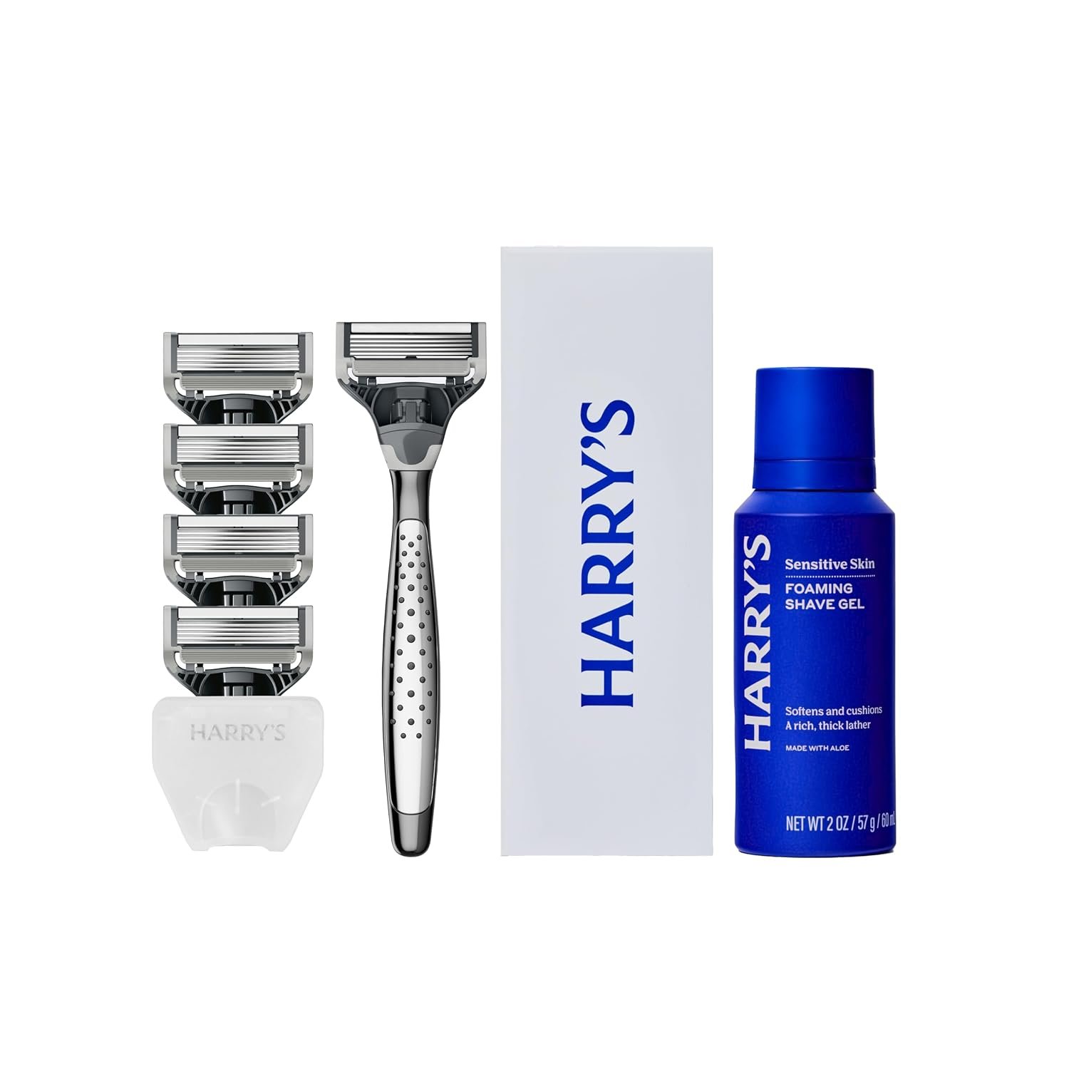 Harry’s Original Shaving Kit for Men – Razor Handle, 5 Refills, Shave Gel