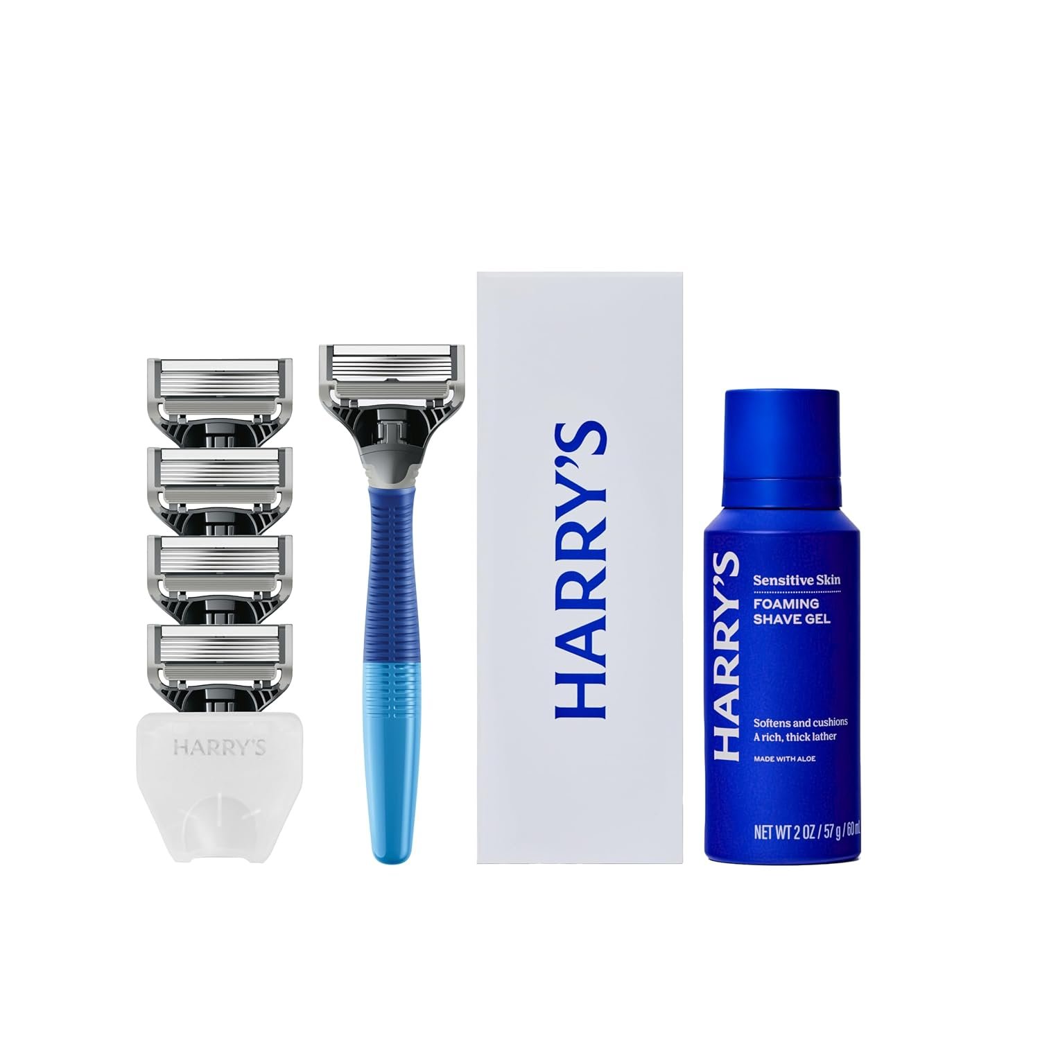 Harry’s Original Shaving Kit for Men – Razor Handle, 5 Refills, Shave Gel