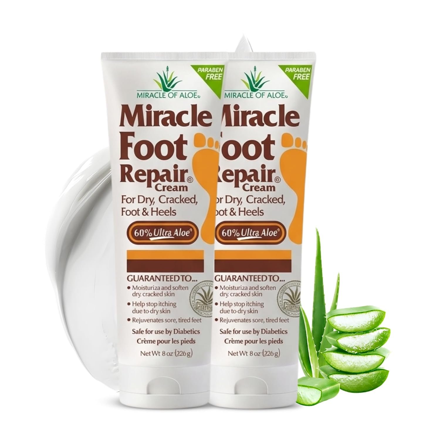 Miracle Foot Repair Cream, 8 Oz 2 Pack, For Dry Cracked Heels & Feet