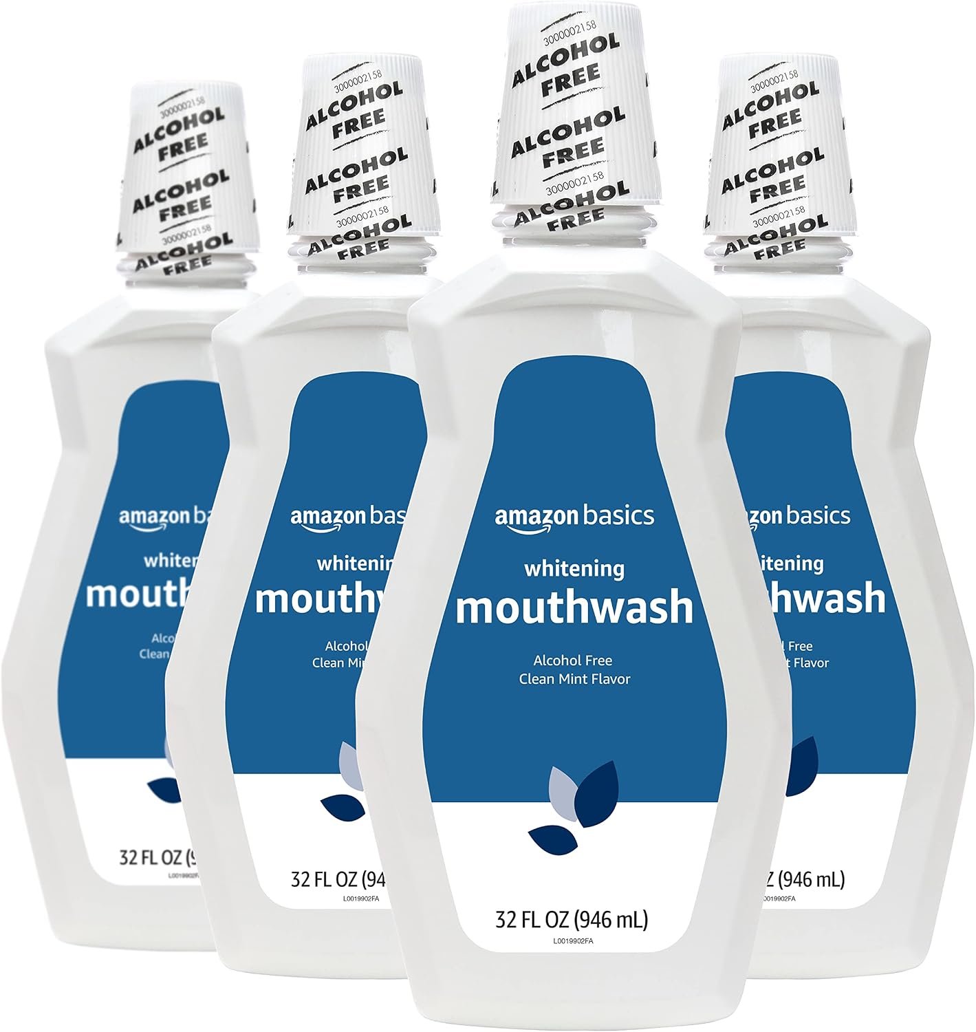 Amazon Basics Teeth Whitening Mouthwash, Alcohol-Free, Clean Mint Flavor, Breath Freshener, 32 fl oz, 4-Pack (Previously Solimo)