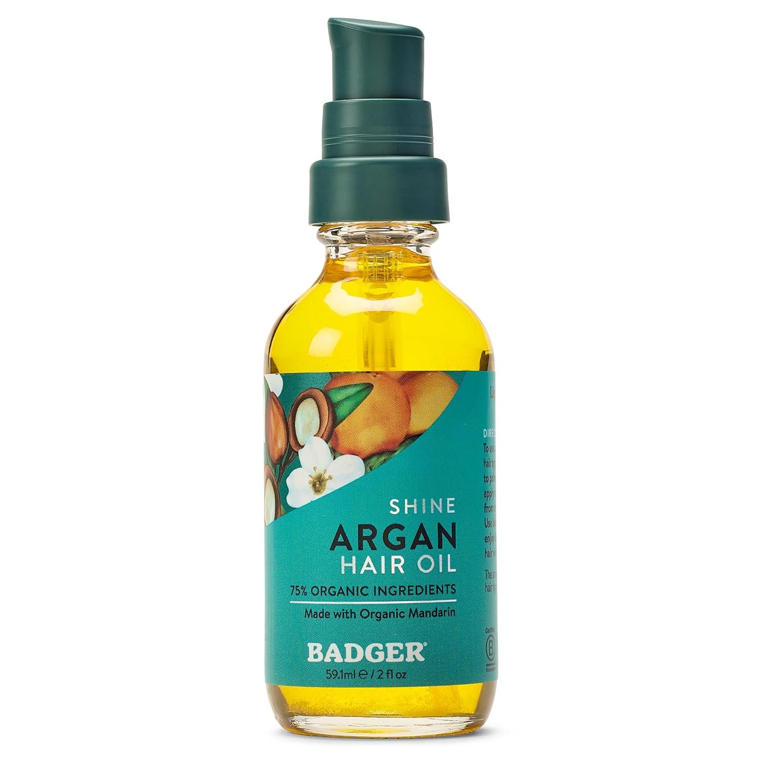 Badger Organic Argan Hair Oil, Frizz Taming, 2 fl oz Glass Bottle