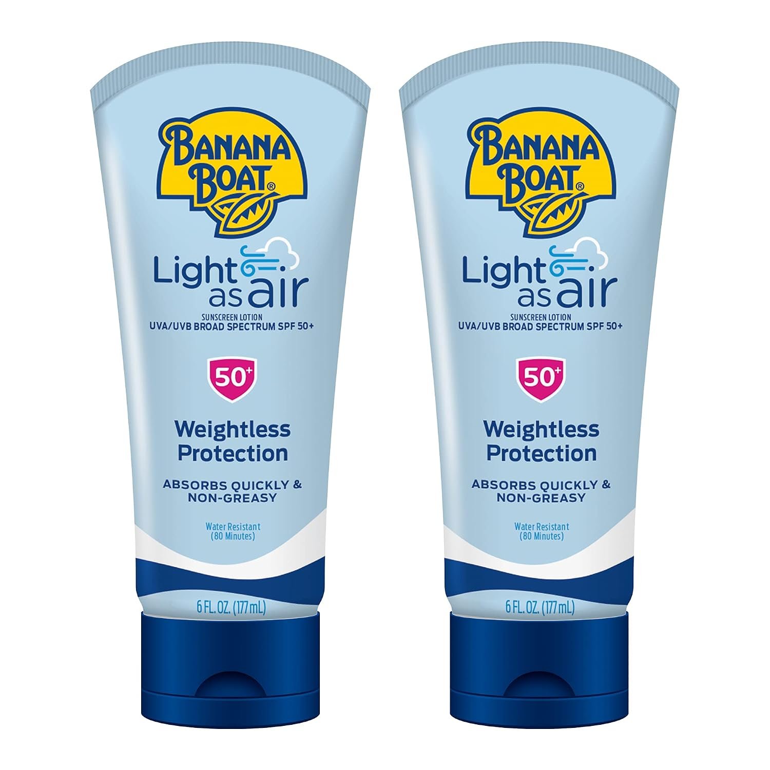 Banana Boat Light As Air Sunscreen Lotion SPF 50, 6 Fl Oz (2 Pack)
