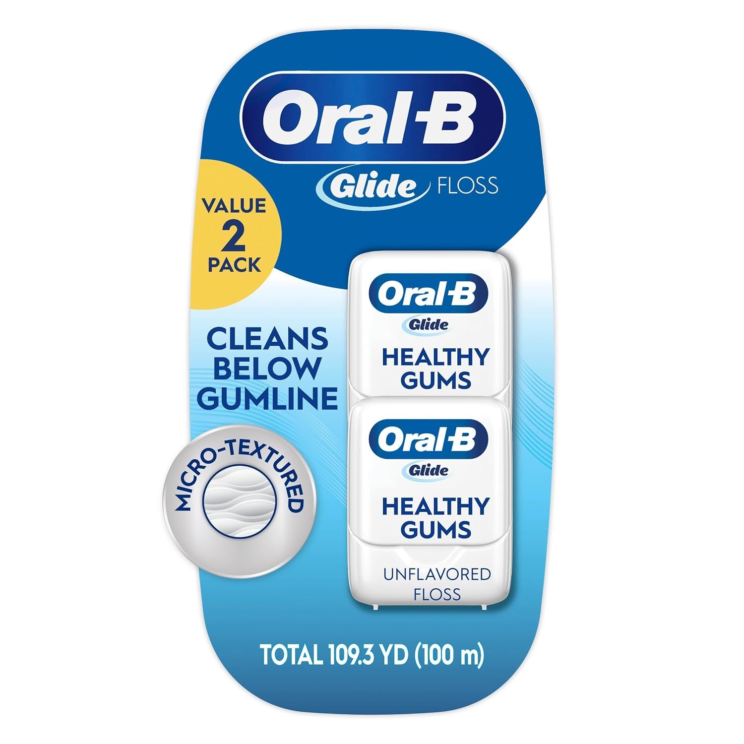 Oral-B Glide Healthy Gums Unflavored Dental Floss, Value 2 Pack (50m Each)