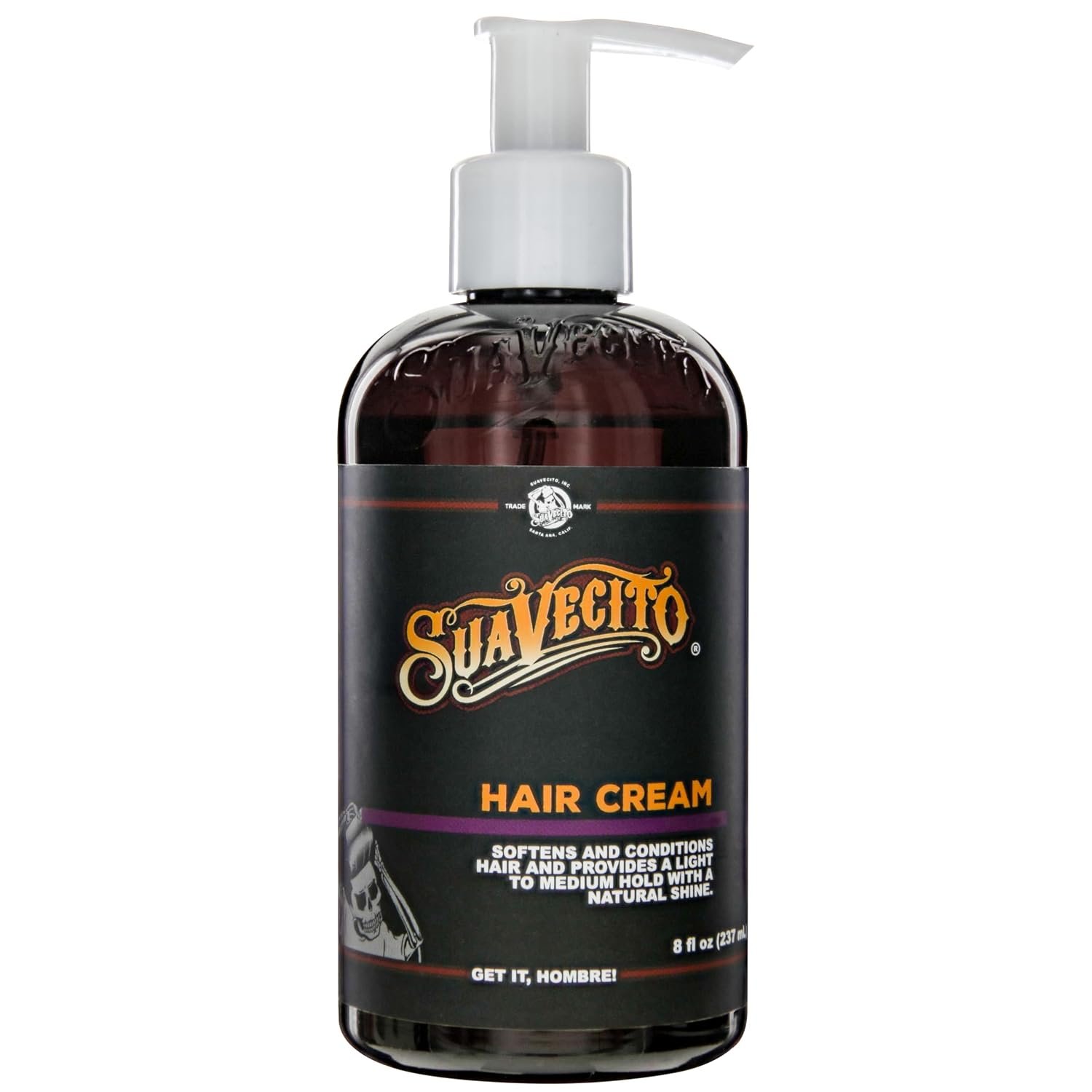 Suavecito Hair Cream for Men – Pump Bottle, Light Hold, Natural Shine, Water Based, Tames Frizz, Great for Curly Hair