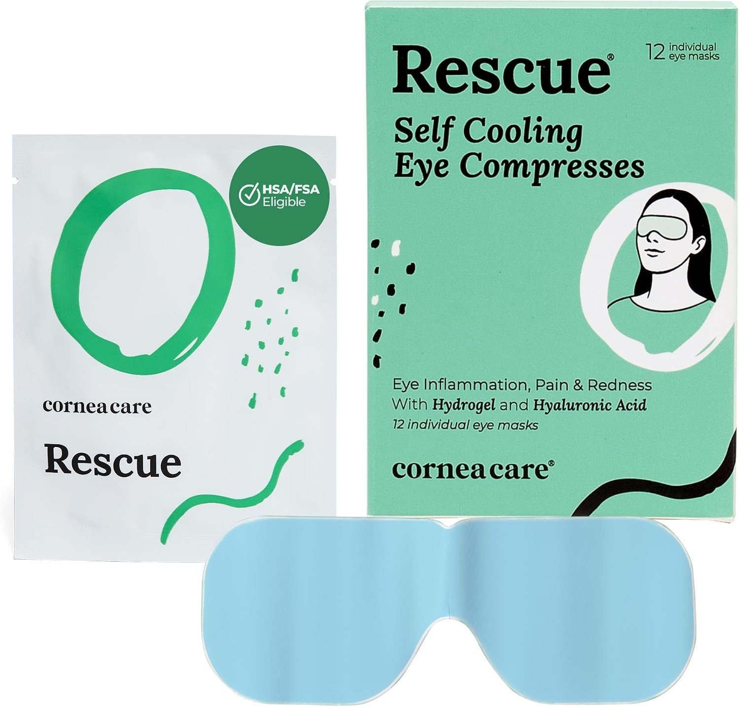 CorneaCare Rescue Self Cooling Hydrogel Compress | Cold Eye Mask | 12 Count