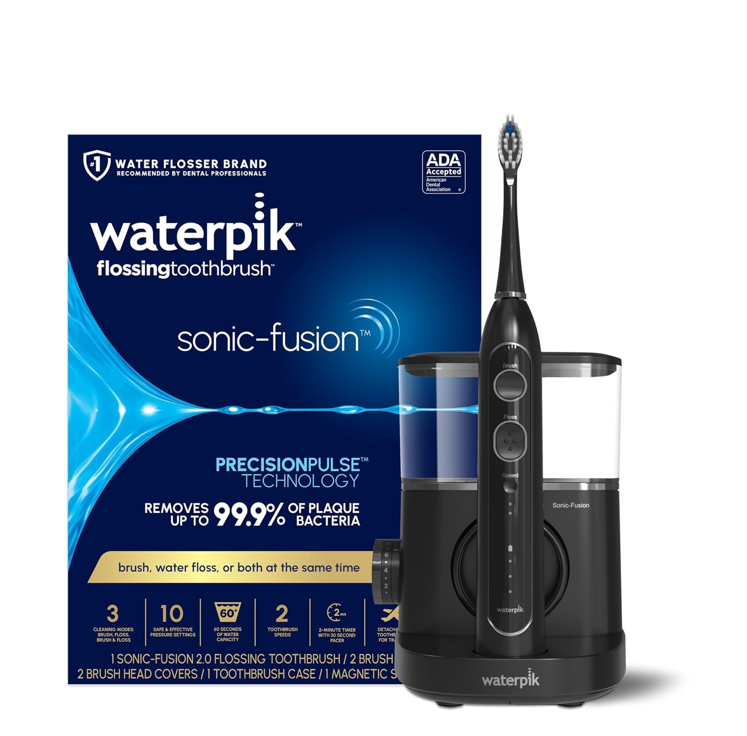 Waterpik Sonic-Fusion Flossing Electric Toothbrush Water Flosser, Black