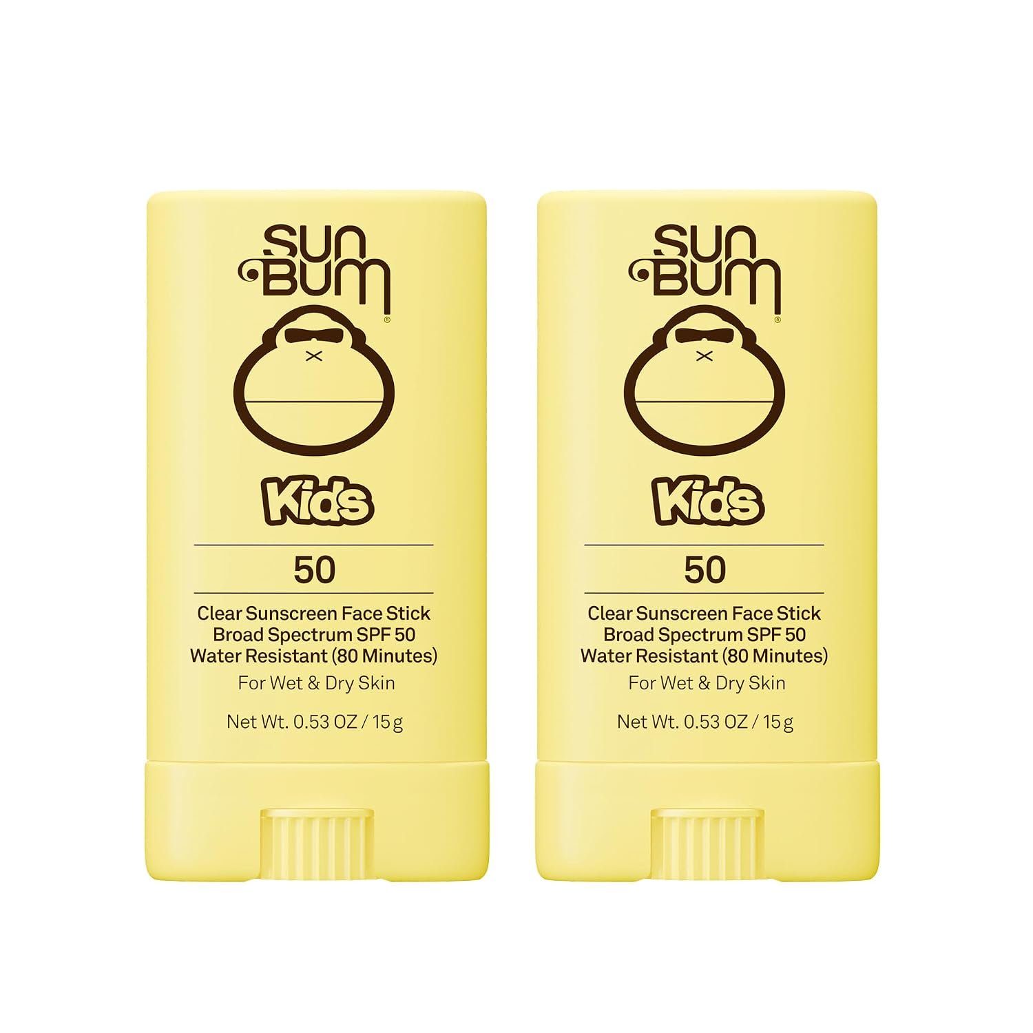Sun Bum Kids SPF 50 Clear Sunscreen Face Stick | Wet or Dry Application | Hawaii 104 Act Compliant (Octinoxate & Oxybenzone Free) Broad Spectrum UVA/UVB Sunscreen | 0.53 oz (Pack of 2)