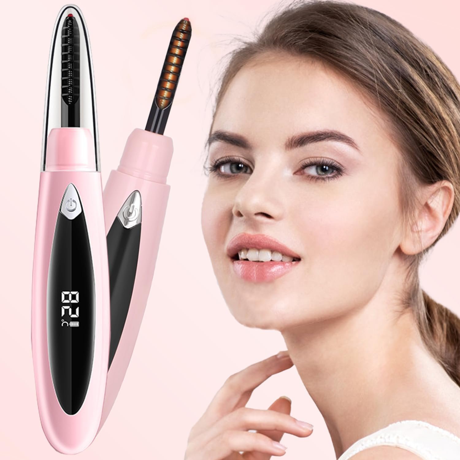 Heated Eyelash Curlers – Heated Lash Curler Rechargeable Eyelash Curler 24 Hours Long-Lasting Natural, Electric Eye Lash Curler Heating with 3 Temp Settings Makeup for Girls,Pink