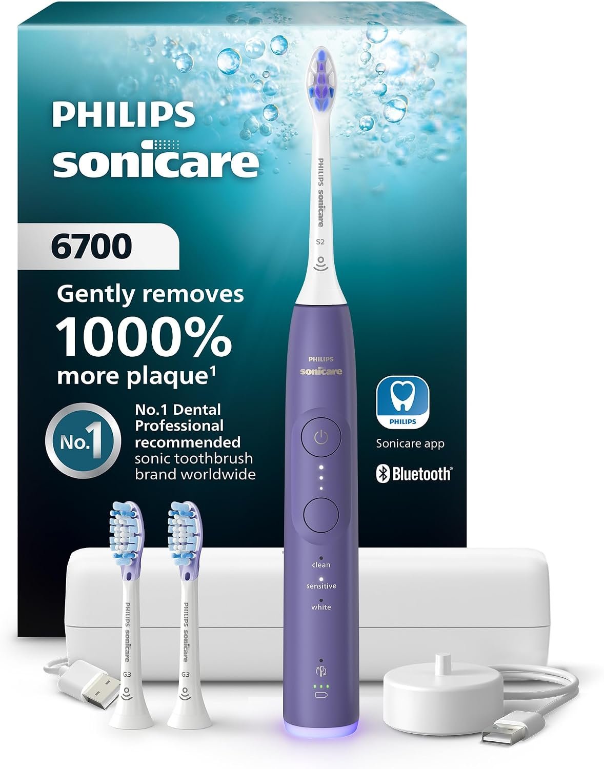 Philips Sonicare 6700 Rechargeable Electric Toothbrush, 3 Brush Head