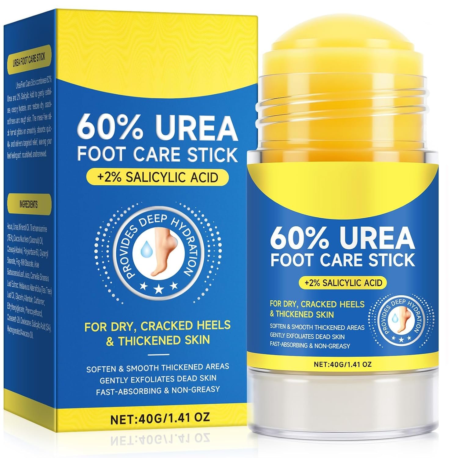 60% Urea 2% Salicylic Acid Foot Care Stick for Dry Cracked Feet, -1.41oz