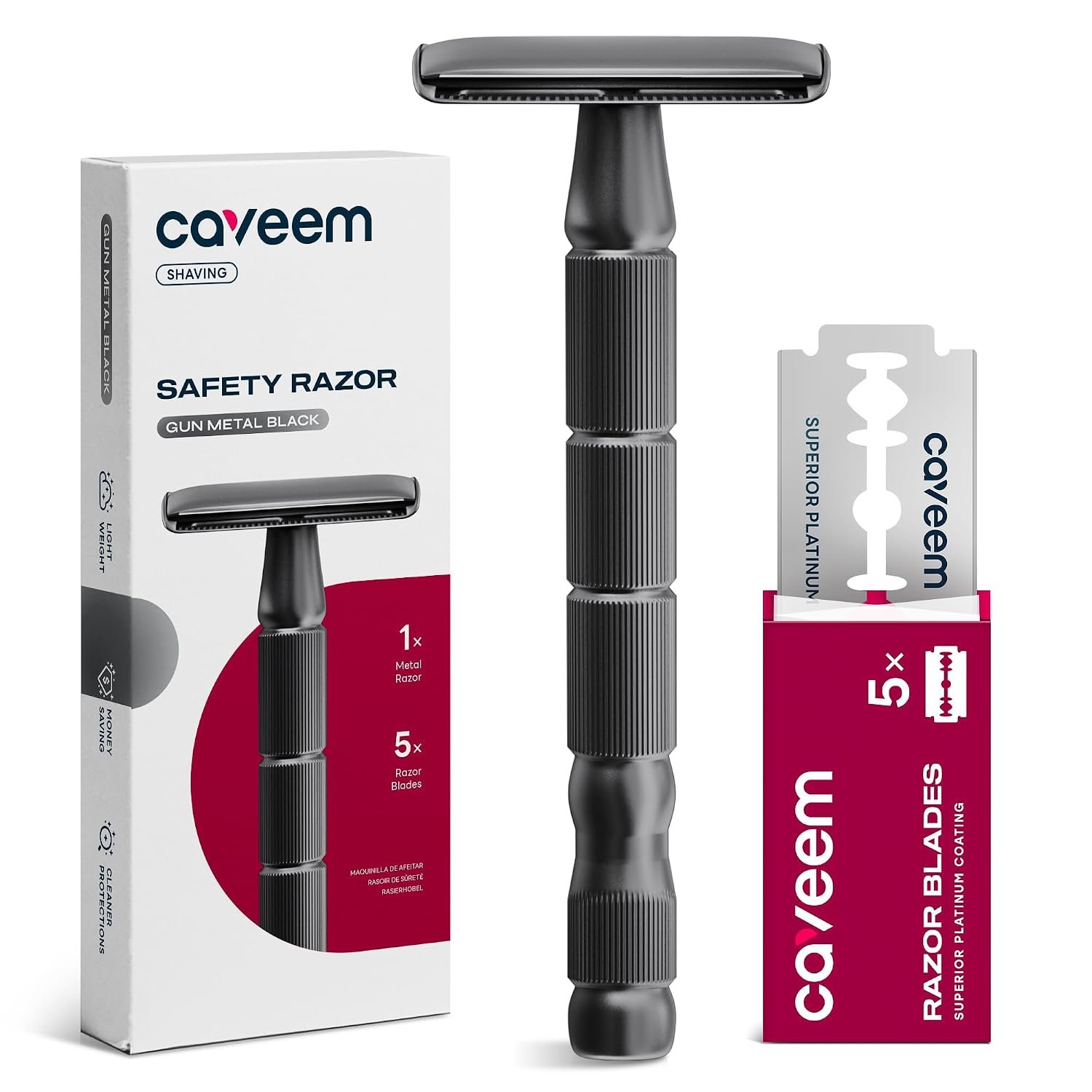 CAVEEM Double Edge Safety Razor for Women & Men,Gunmetal Black