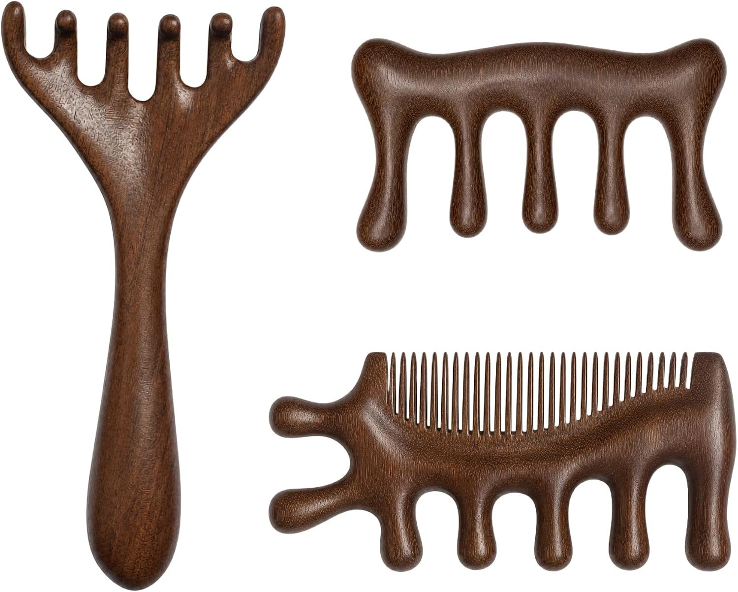 3 Pcs Wooden Scalp Massager, Natural Wood Head Massager Scalp Tool for Relaxation, Manual Massage Comb for Stress Relief and Daily Wellness