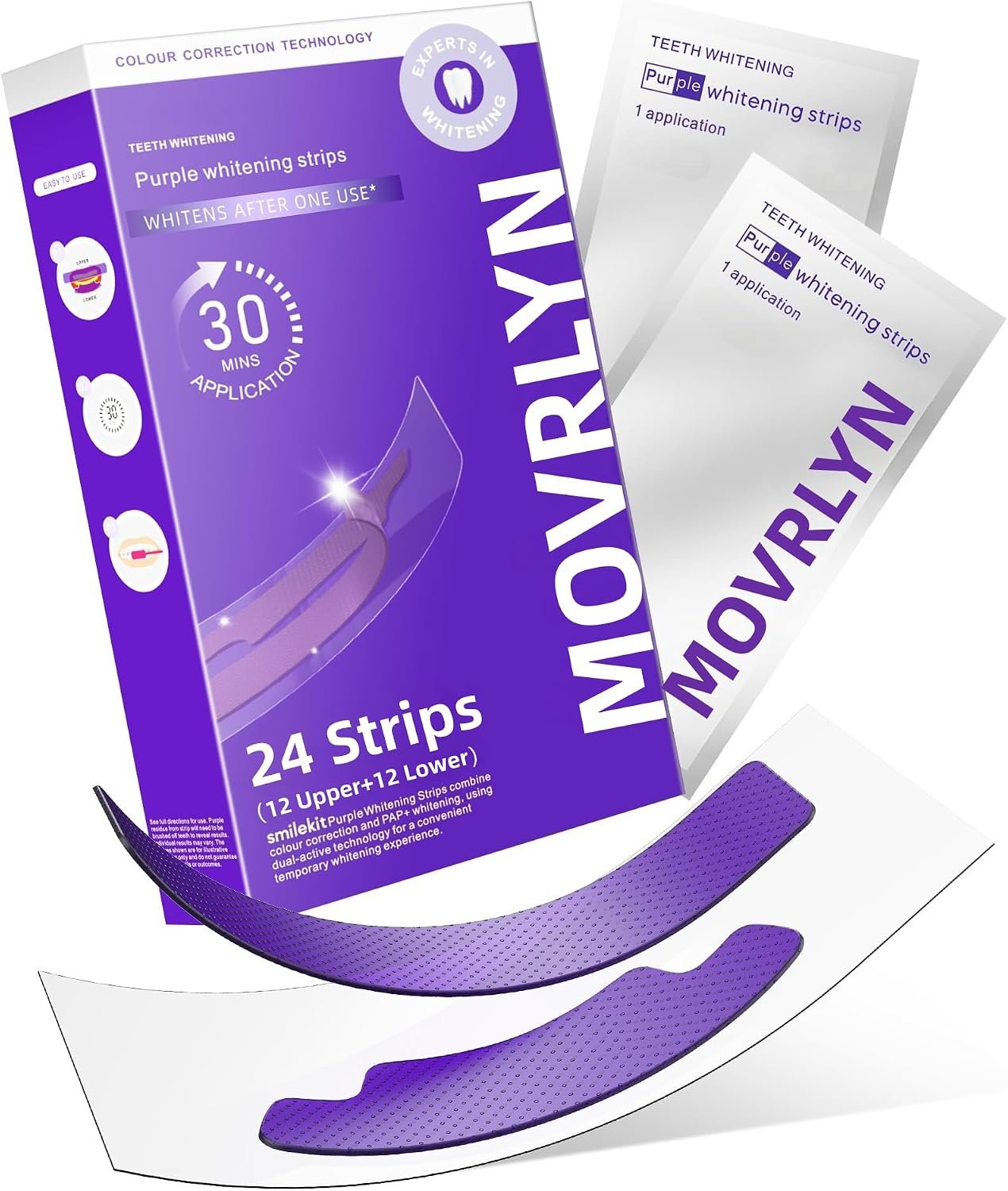 24 Strips Purple Teeth Whitening Strips,Color Correcting