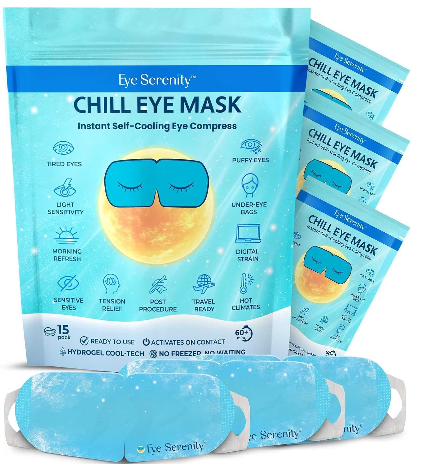 Eye Serenity CHILL Self Cooling Mask for Sleeping, Cold Eye Mask (15 masks)