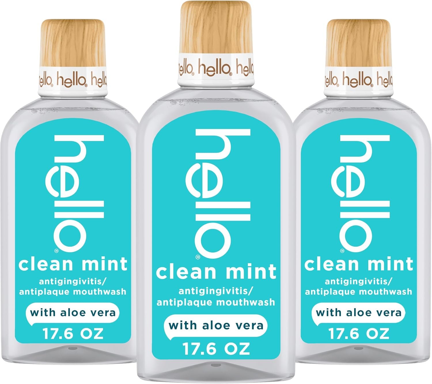 hello Clean Mint Antigingivitis Mouthwash with Aloe, 3 Pack, 17.6 fl oz