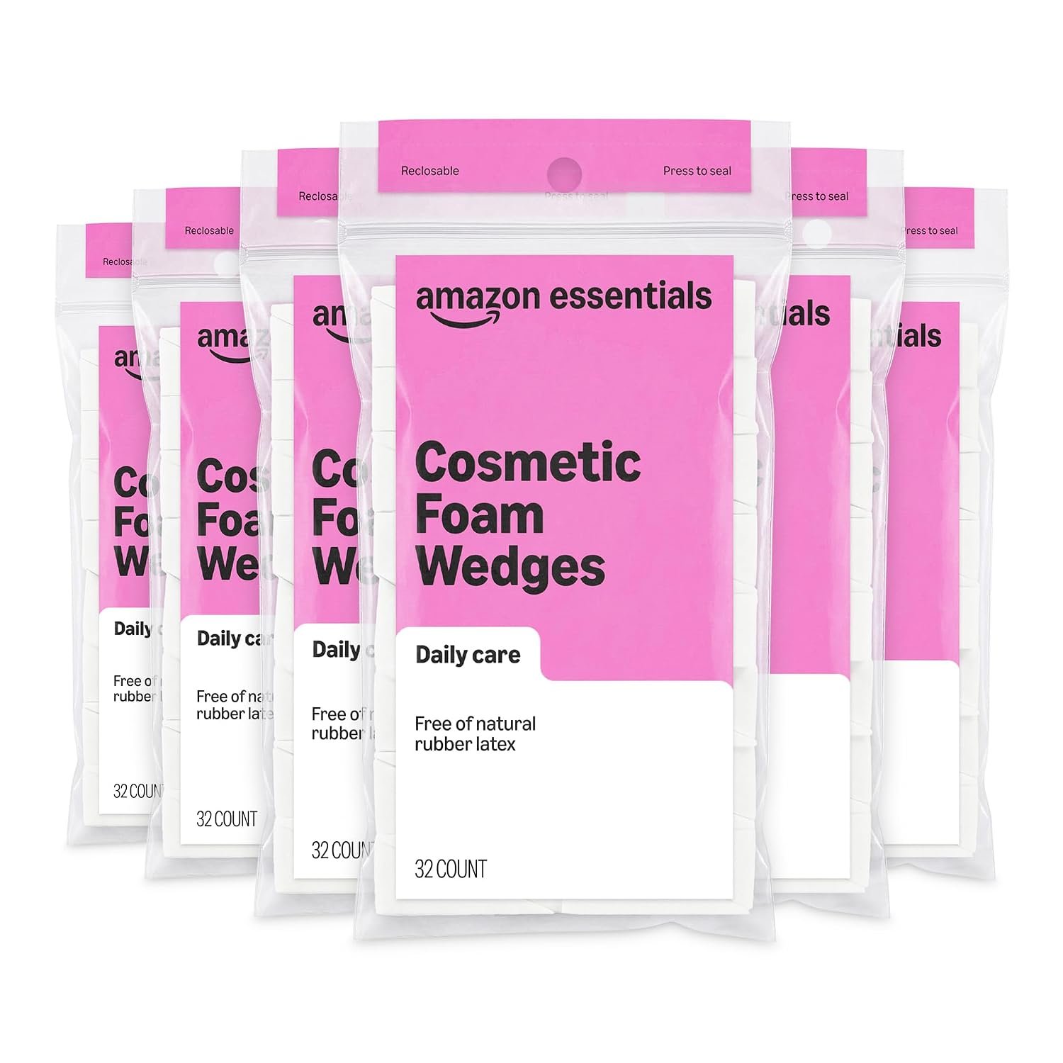 Amazon Essentials Cosmetic Rectangular Foam Wedges, 192 Count (6 Packs of 32), White (Previously Amazon Basics)